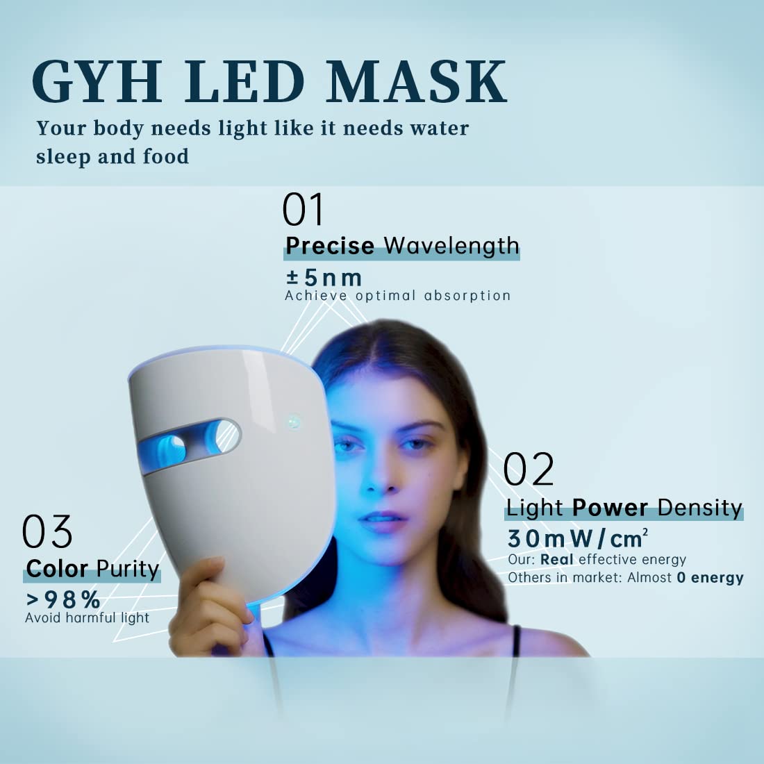 8 Color LED Face Mask Light Therapy FSA HSA Eligible Cloud - GYH Official Imagery - 4