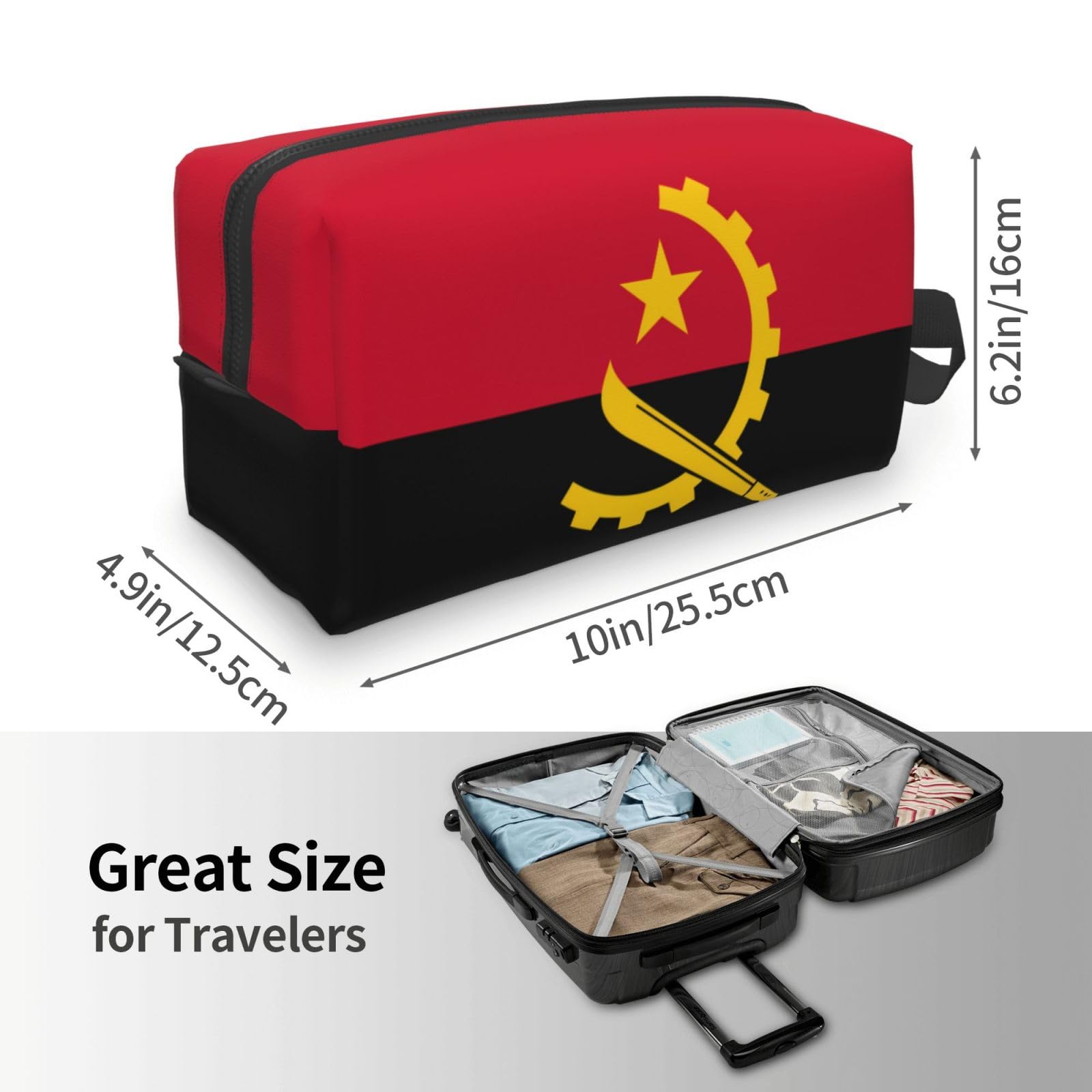 SXZVVBN Angola Flag Large Capacity Travel Toiletry Bag Durable Oxford Cloth Makeup Organizer Cosmetic Pouch