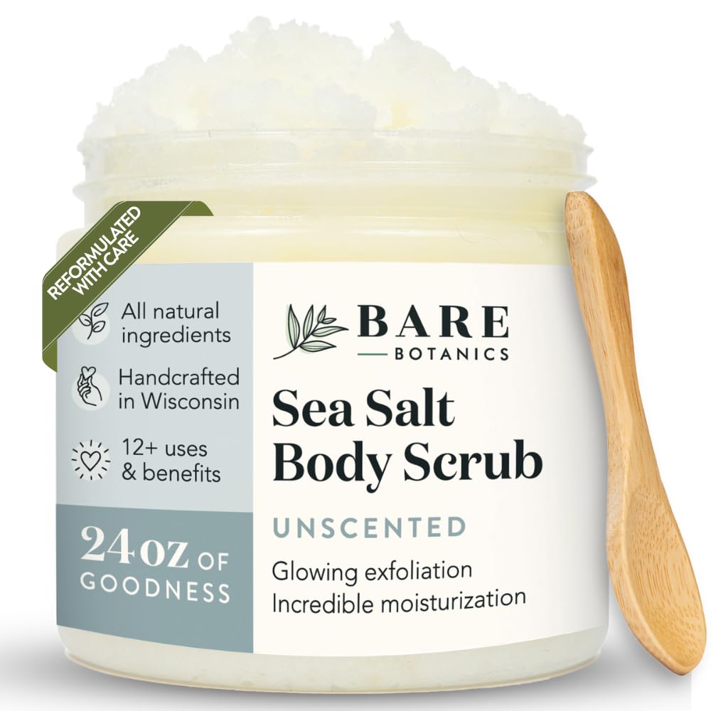 Bare Botanics Unscented Sea Salt Body Scrub Natural Exfoliator - BARE BOTANICS Official Product View 2