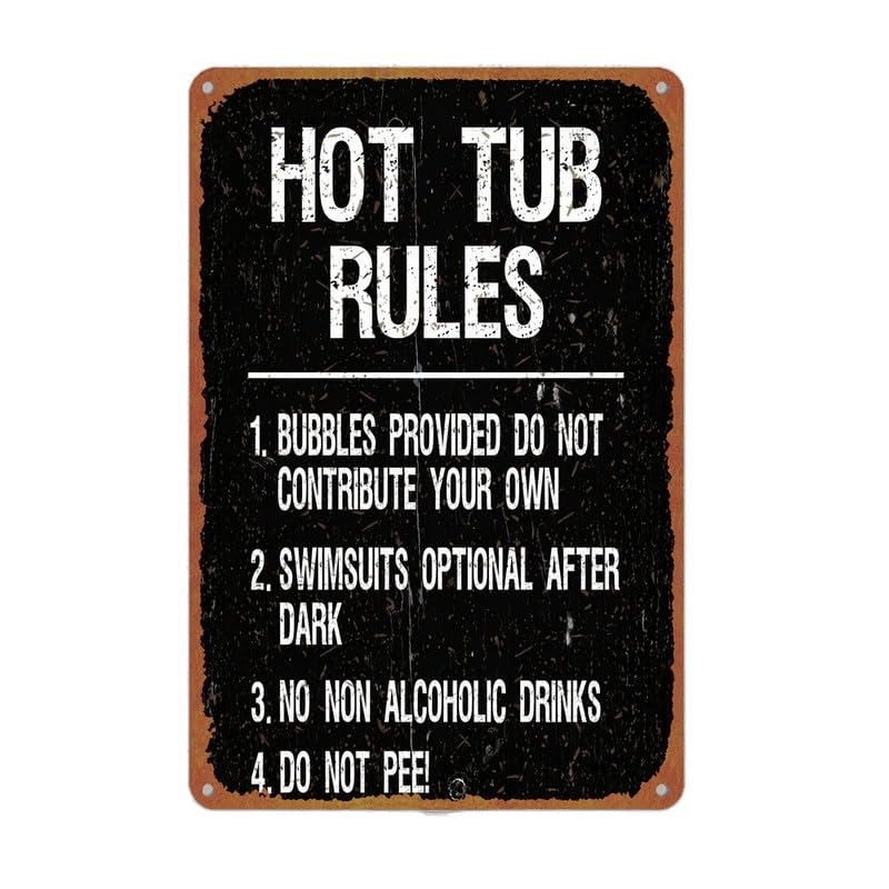 Vintage Hot Tub Rules Print Metal Sign 8x12 Inch Aluminum Retro - Product Imagery