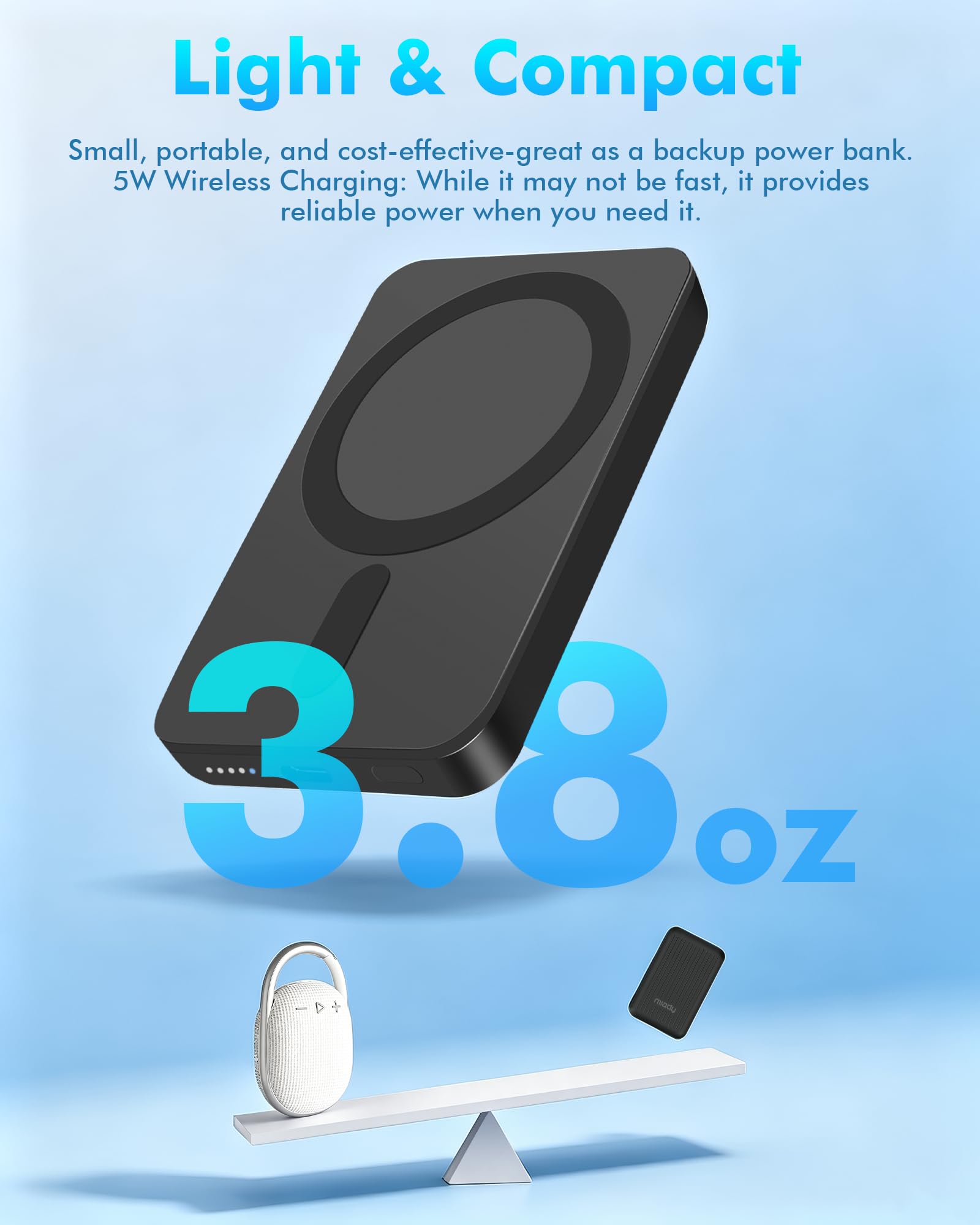 Miady Magnetic Portable Charger Power Bank for iPhone 5000mAh by Miady - Angle View 3