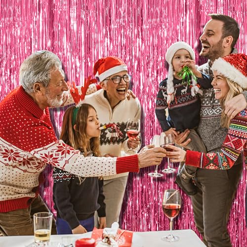 2 Pack Pink Backdrop Party Decorations Tinsel Curtain Party - Product Imagery