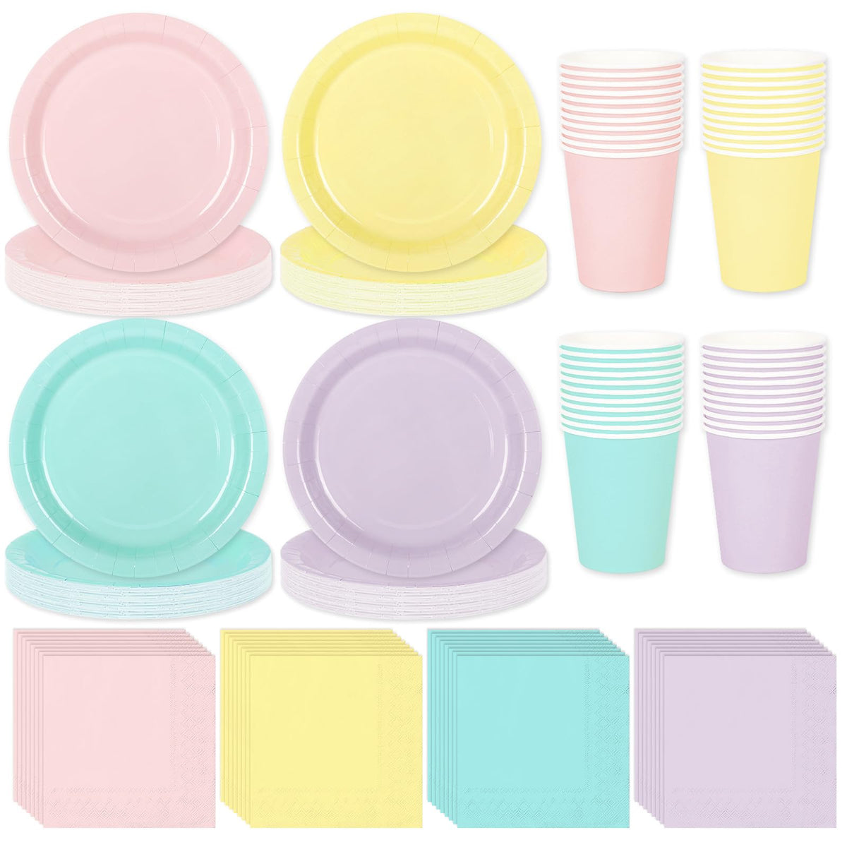Whaline 244Pcs Pastel Rainbow Tableware Set Serves 48 4 - Whaline Official Imagery - 1