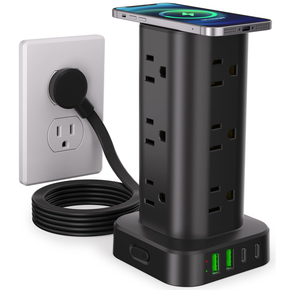 6FT Power Strip Tower with Wireless Charger Surge Protector - UWIWUTEI Official Imagery - 2