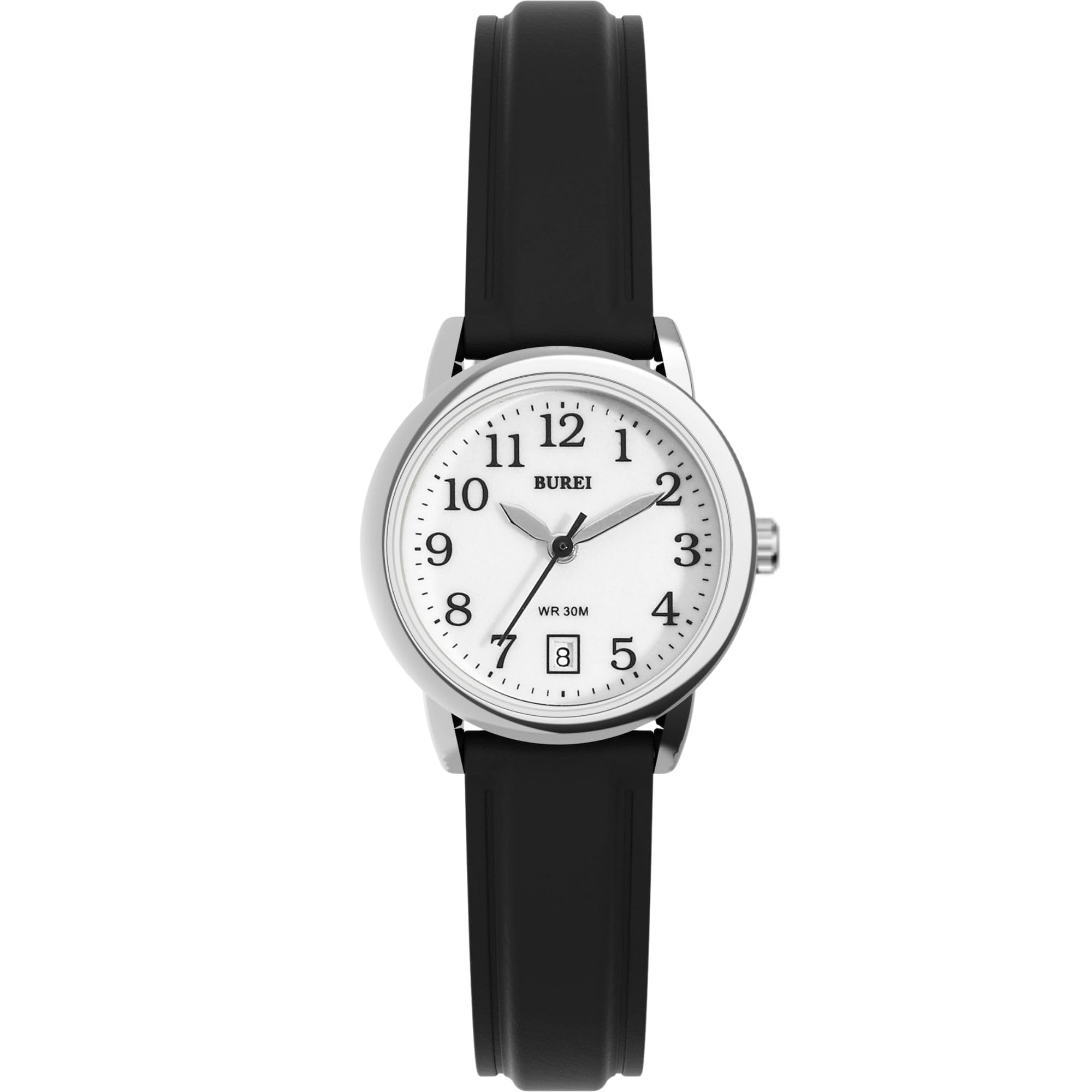 BUREI Women's Black Fashion Leather Strap Watch, Simple Luminous - Product Imagery