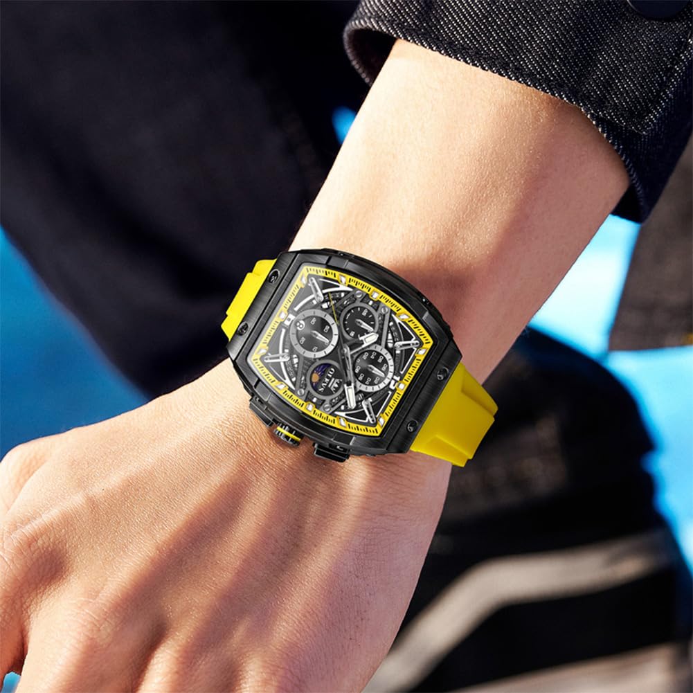 OLEVS Men Square Chronograph Watch Gold Silicone Strap