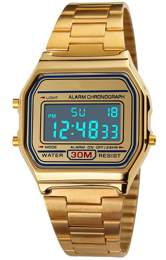 PASOY Men's Digital Gold Stainless Steel Watch - View 2