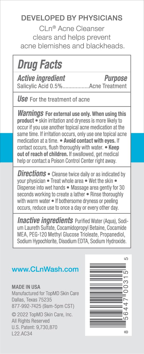 CLn® Acne Cleanser-Facial Cleanser with 0.5% Salicylic Acid to Eliminate Blackheads & Breakouts, Oil-Free & Fragrance-Fr