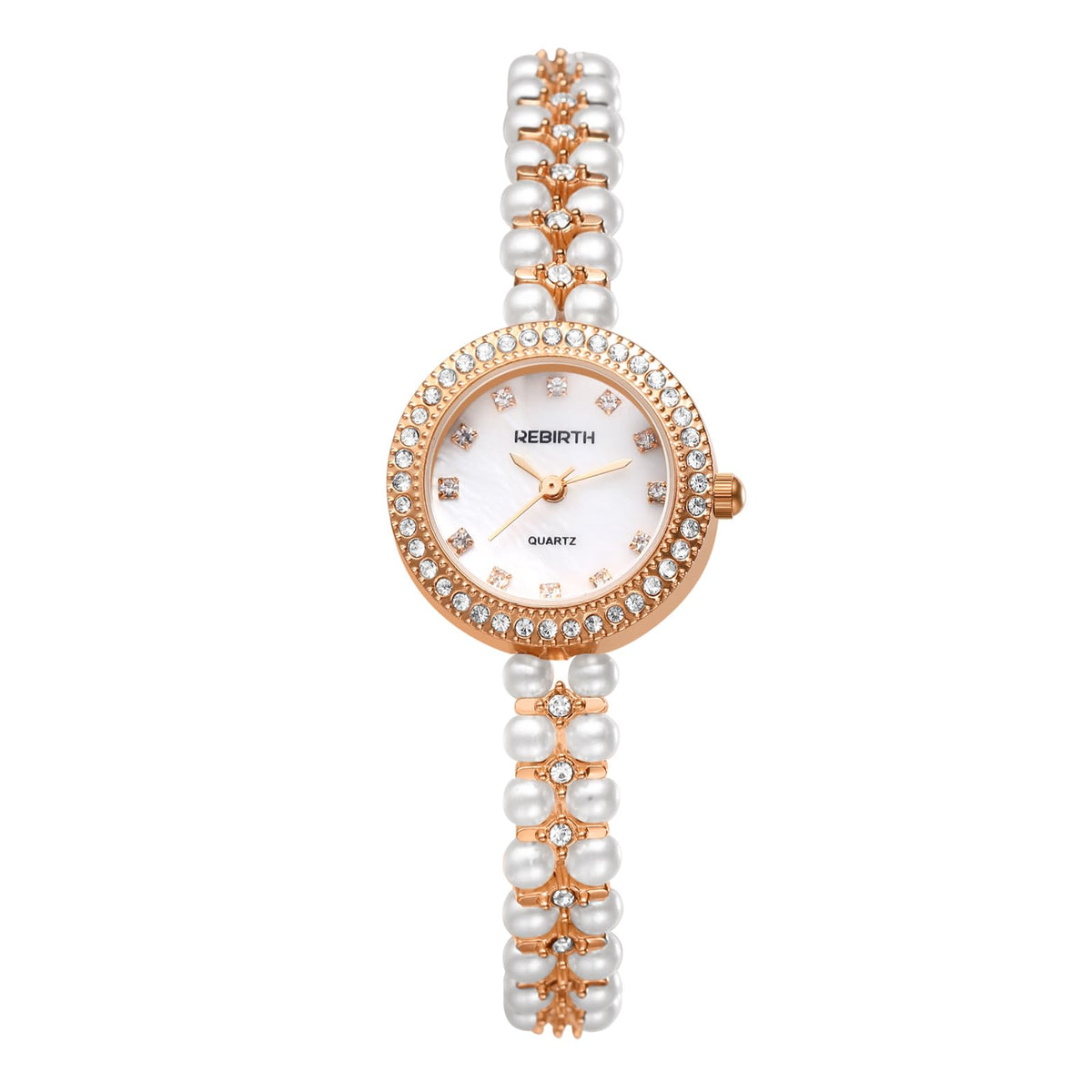 JewelryWe Womens Iced Out Pearl Watch Round Analog Quartz - JewelryWe Official Imagery - 2