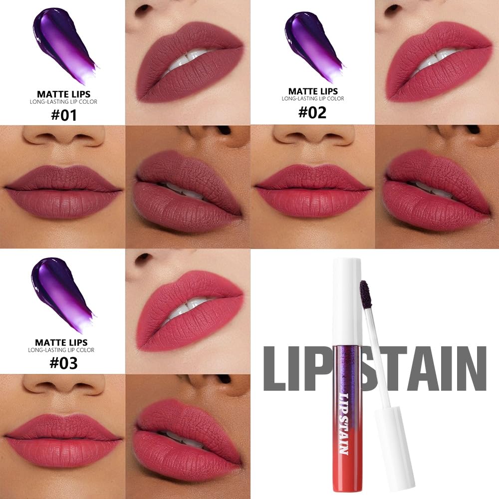 evpct 3Pcs Peel Off Lip Stain Tints, Maroon Mauve Red Matte Liquid Lip - View 4