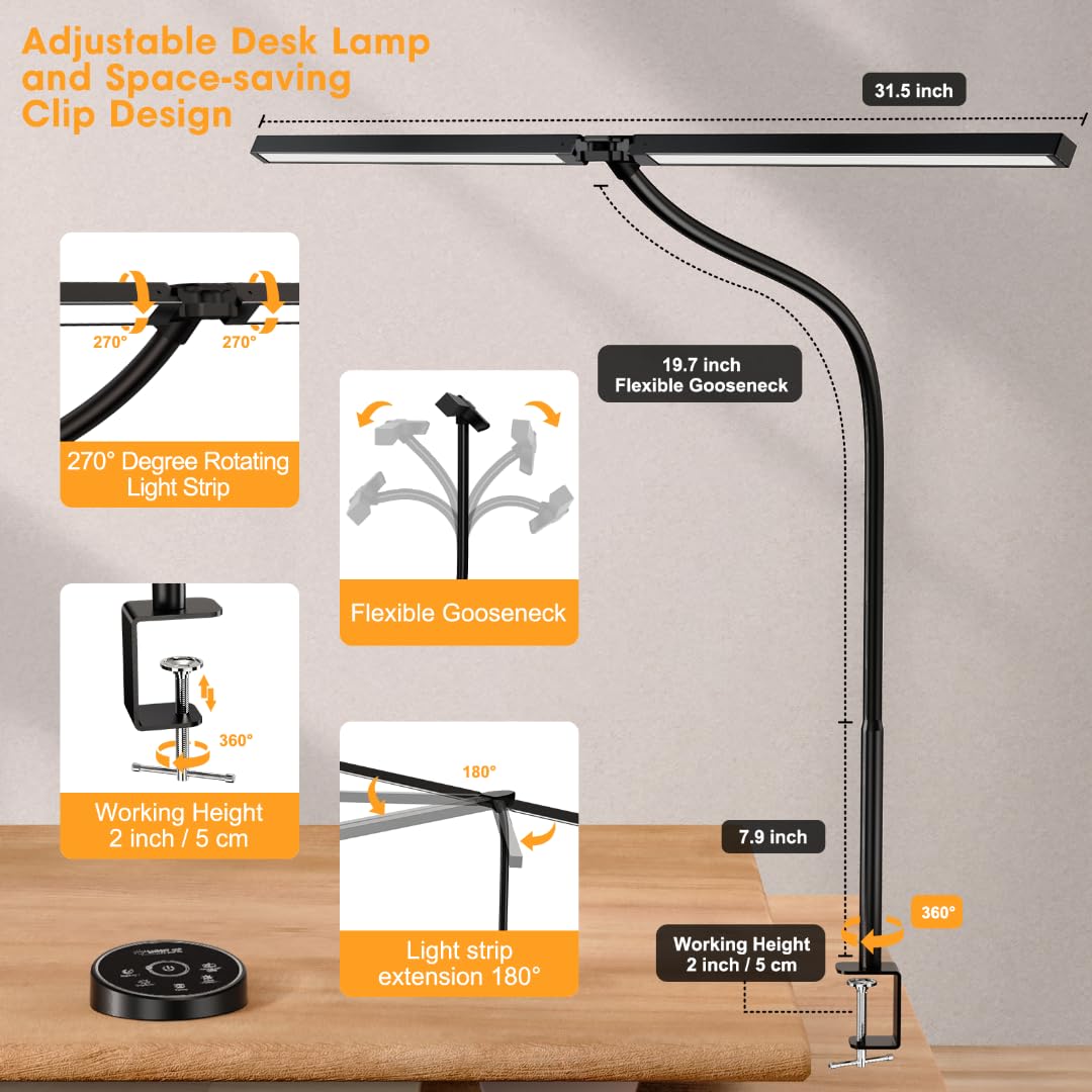 Pzloz Led Desk Lamp for Office Home - Eye Caring Architect lamp with Clamp,Dual - Pzloz Official Product View 5
