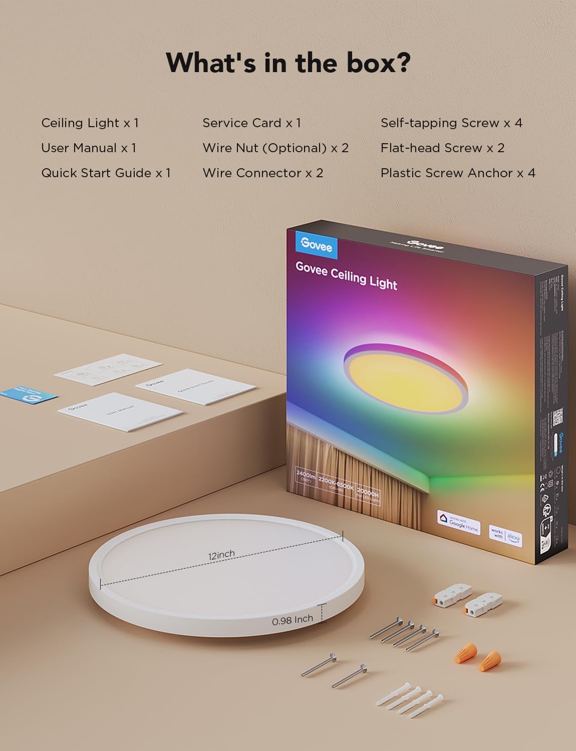 Govee Smart Ceiling Light, RGBIC 2400LM 2700K-6500K 12 Inch 1 Pack White - Govee Official Product View 9