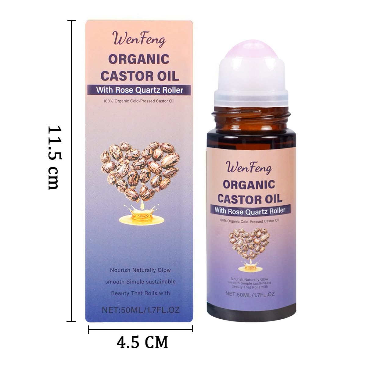 WenFeng Organic Castor Oil Roll On with Rose Quartz Roller Ball - WenFeng Official Product View 10