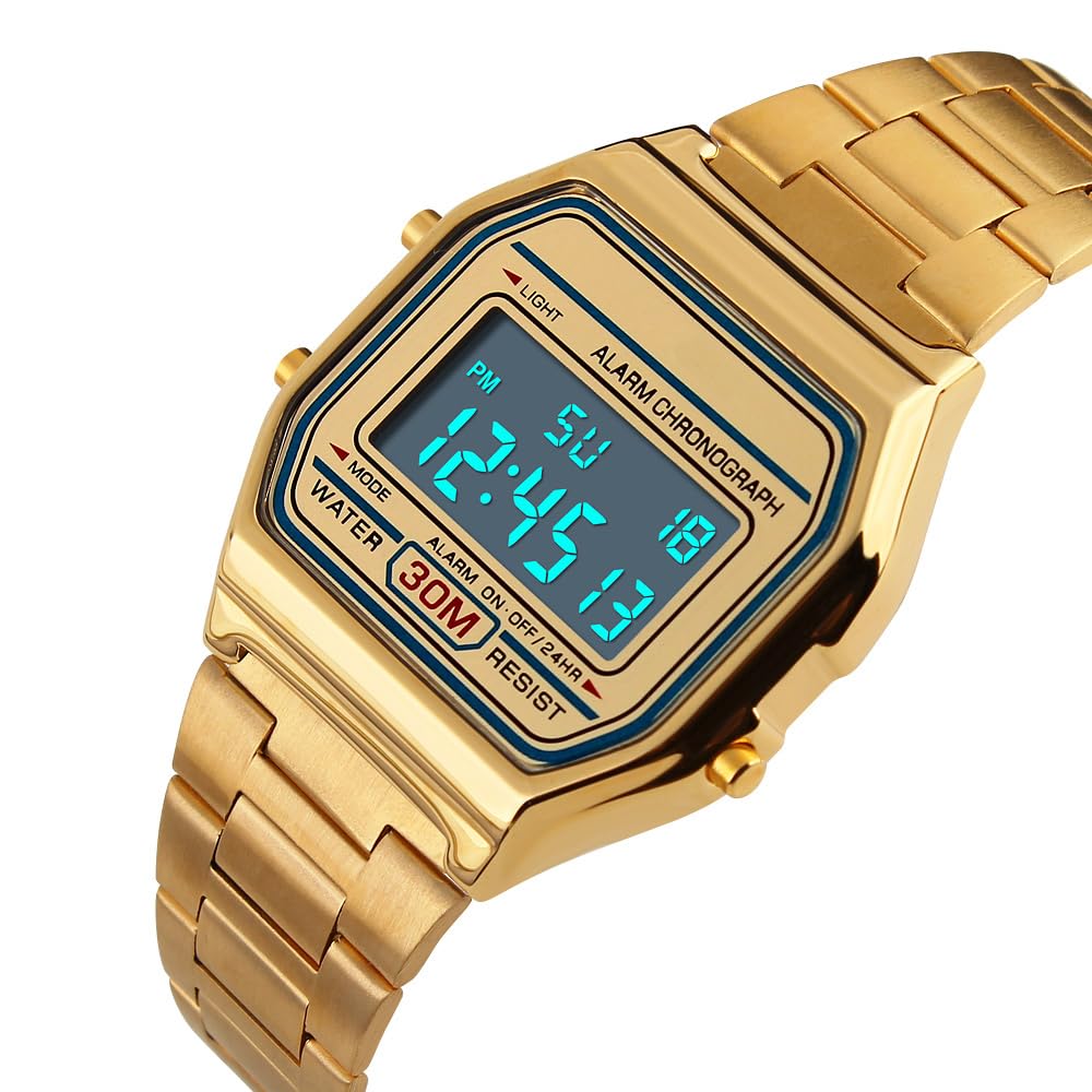 PASOY Men's Digital Gold Stainless Steel Watch - View 3