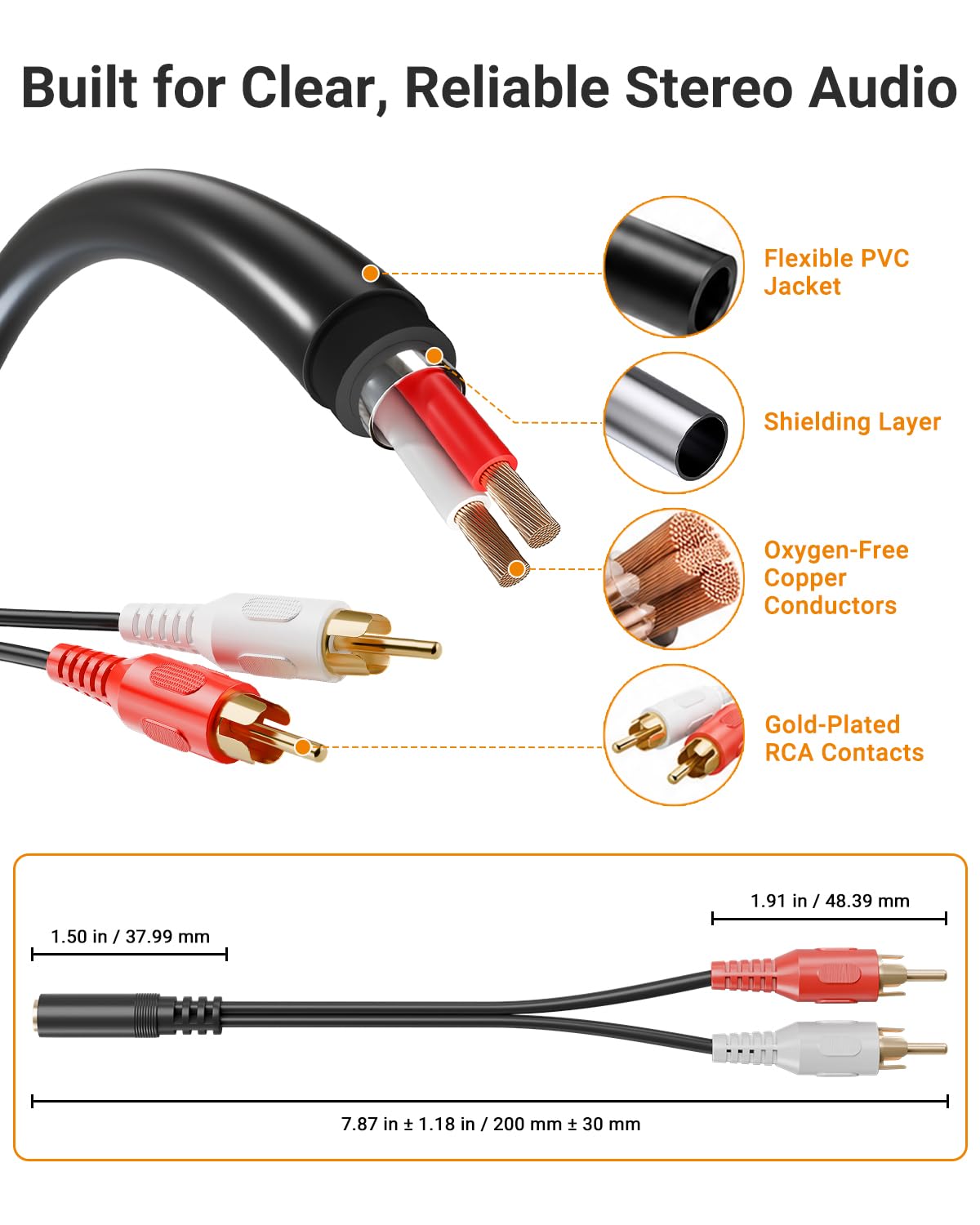 Uleey 3.5mm Female to 2 RCA Splitter Male Stereo Audio Y Cable, 2 by Uleey - Angle View 4