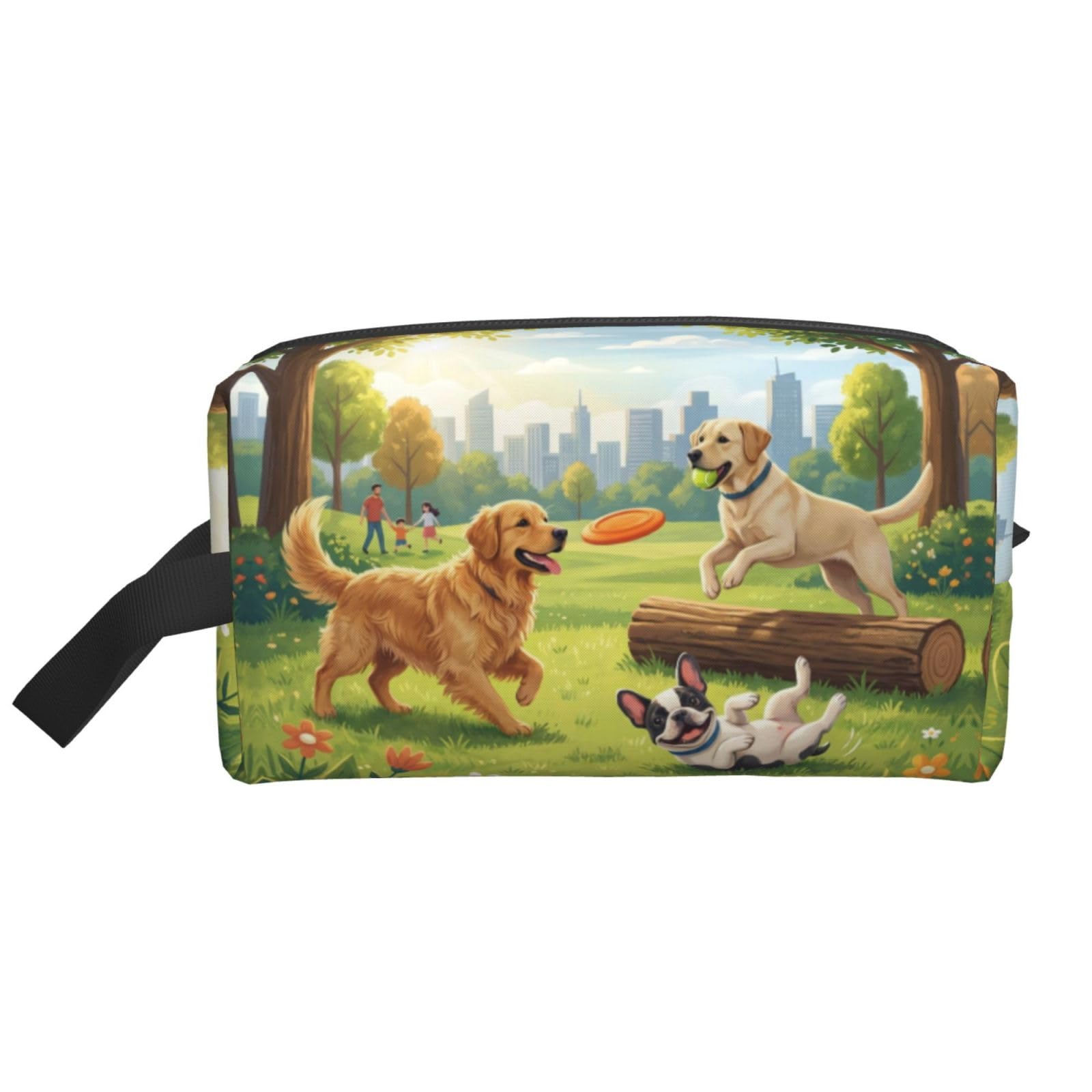 SXZVVBN Three Playing Dogs Large Capacity Travel Toiletry Bag Durable Oxford Cloth Makeup Organizer Cosmetic Pouch
