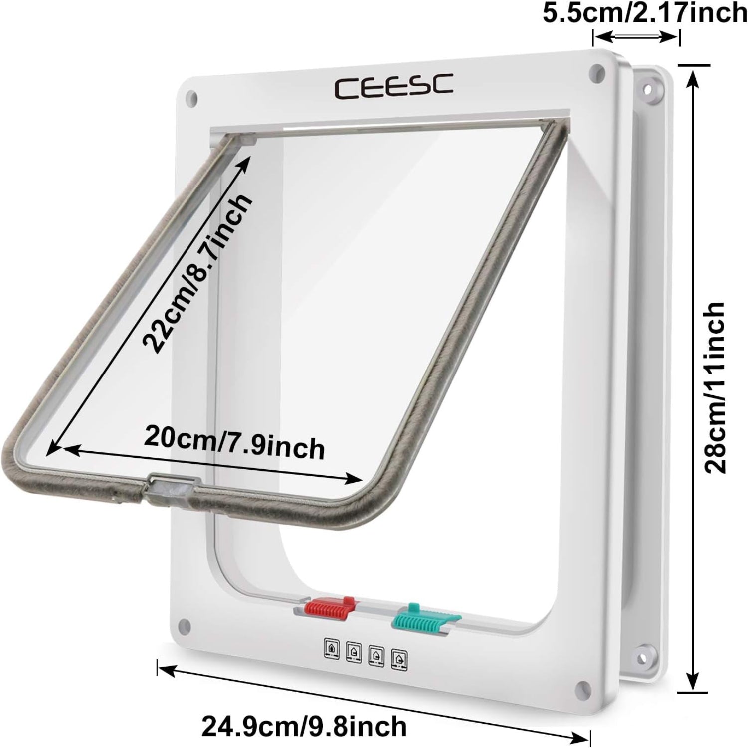 CEESC extra large white cat door with weatherproof design, outer size 11x9.8 inches, suitable for large cats and outdoor use