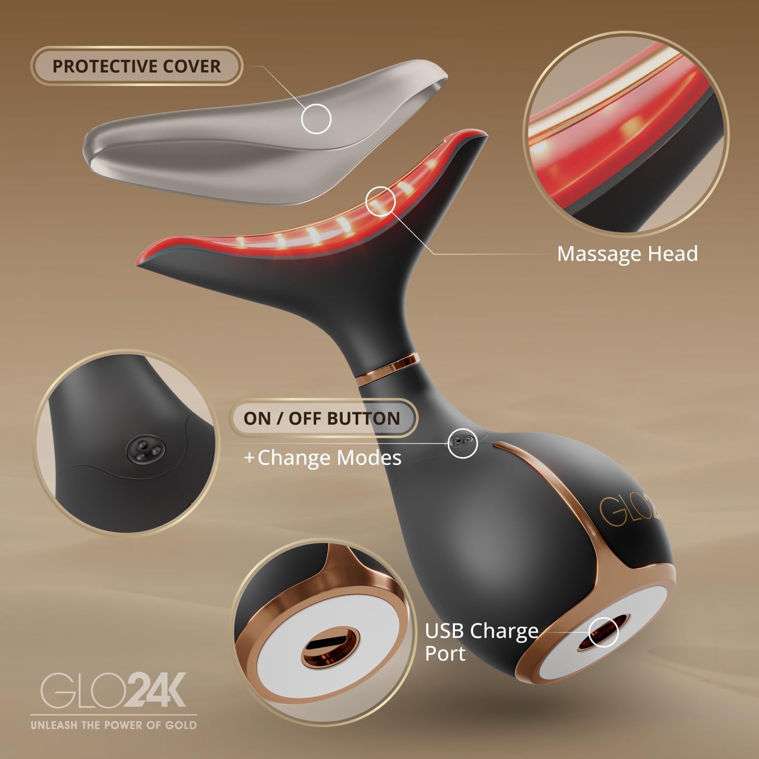 GLO24K LED Face Massager and Neck Wand - GLO24K UNLEASH THE POWER OF GOLD