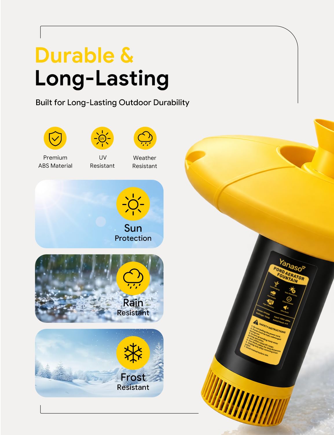 YANASO 1HP Pond Fountain Aerator, 15000 GPH Floating Fountain Pum - YANASO Official Product View 7