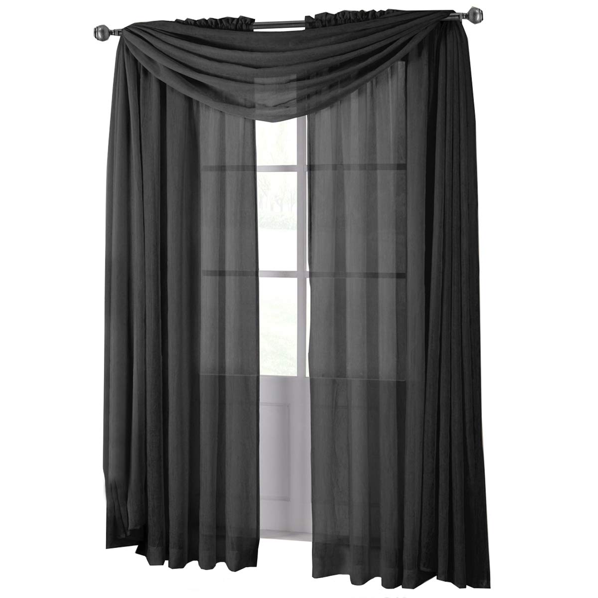 Royal Hotel Luxury Abri Top Rod Pocket, Crushed Sheer Curtains, - Product Imagery