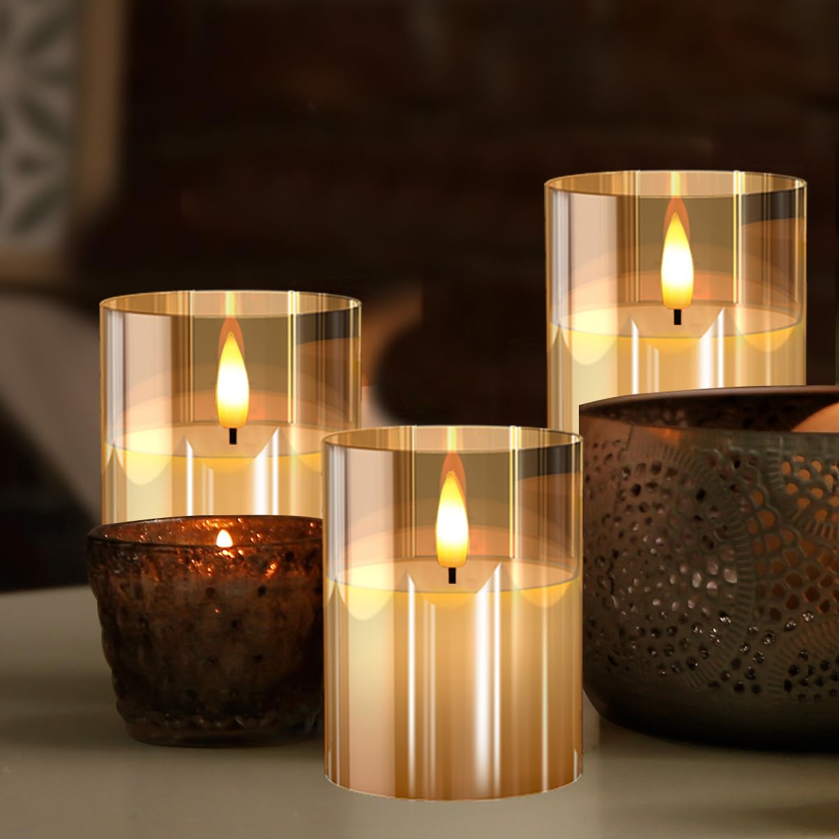 Glass Battery Operated LED Flameless Candles with Remote and - Tyawon Official Imagery - 3