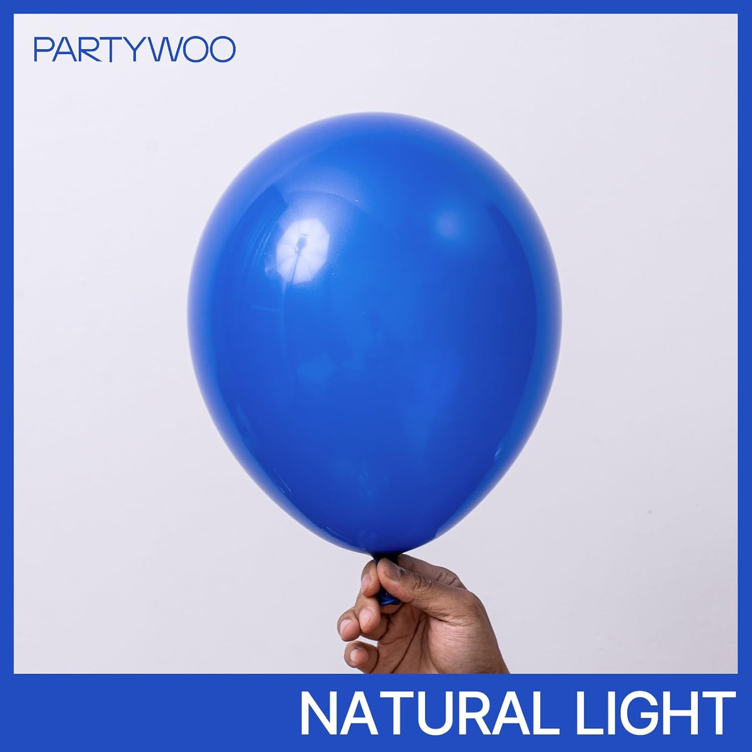 PartyWoo royal blue balloons pack with 127 assorted-sized dark blue balloons, including 36, 18, 12, 10, and 5-inch balloons.
