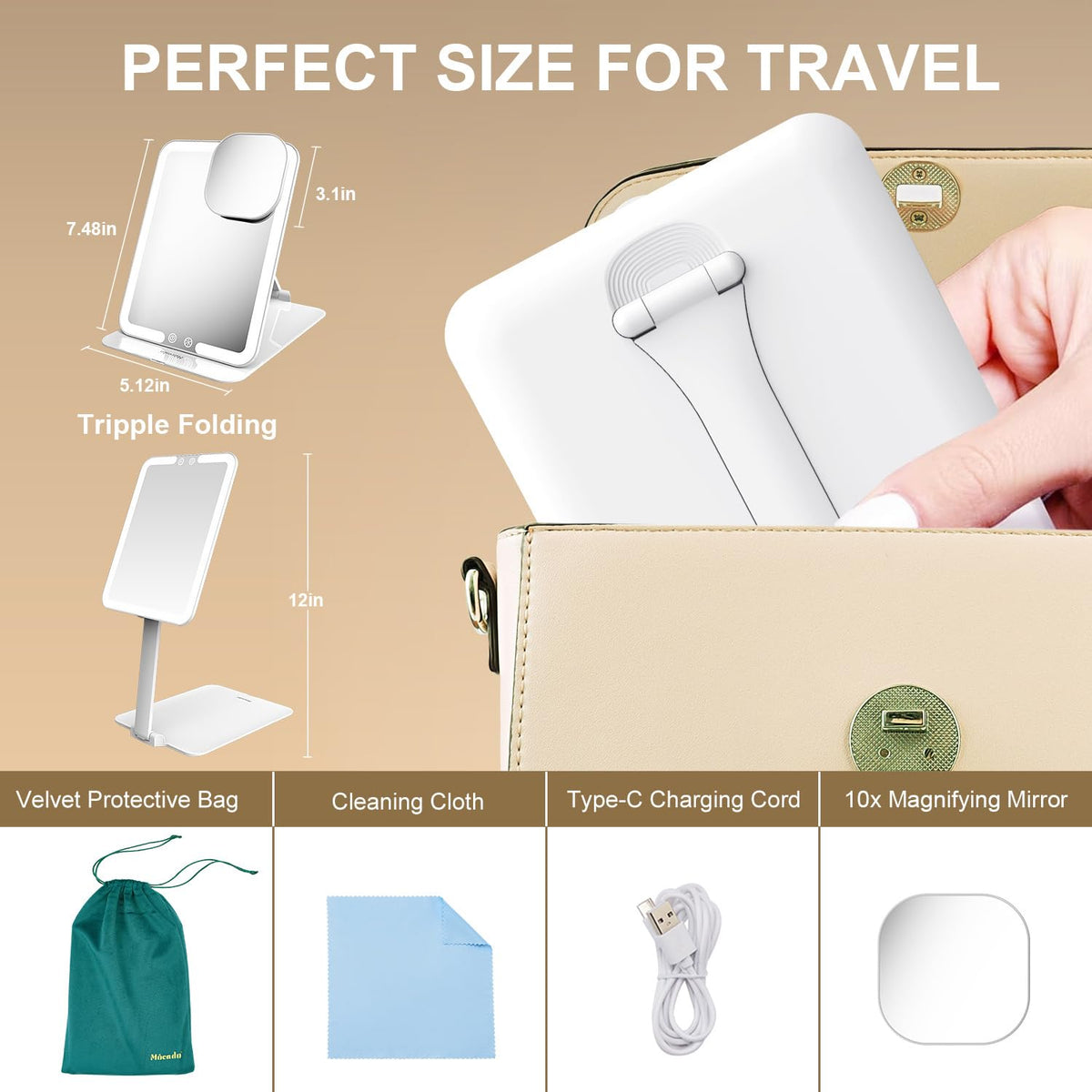 Travel Makeup Mirror with Light Foldable Lighted Makeup - Mocado Official Imagery - 7