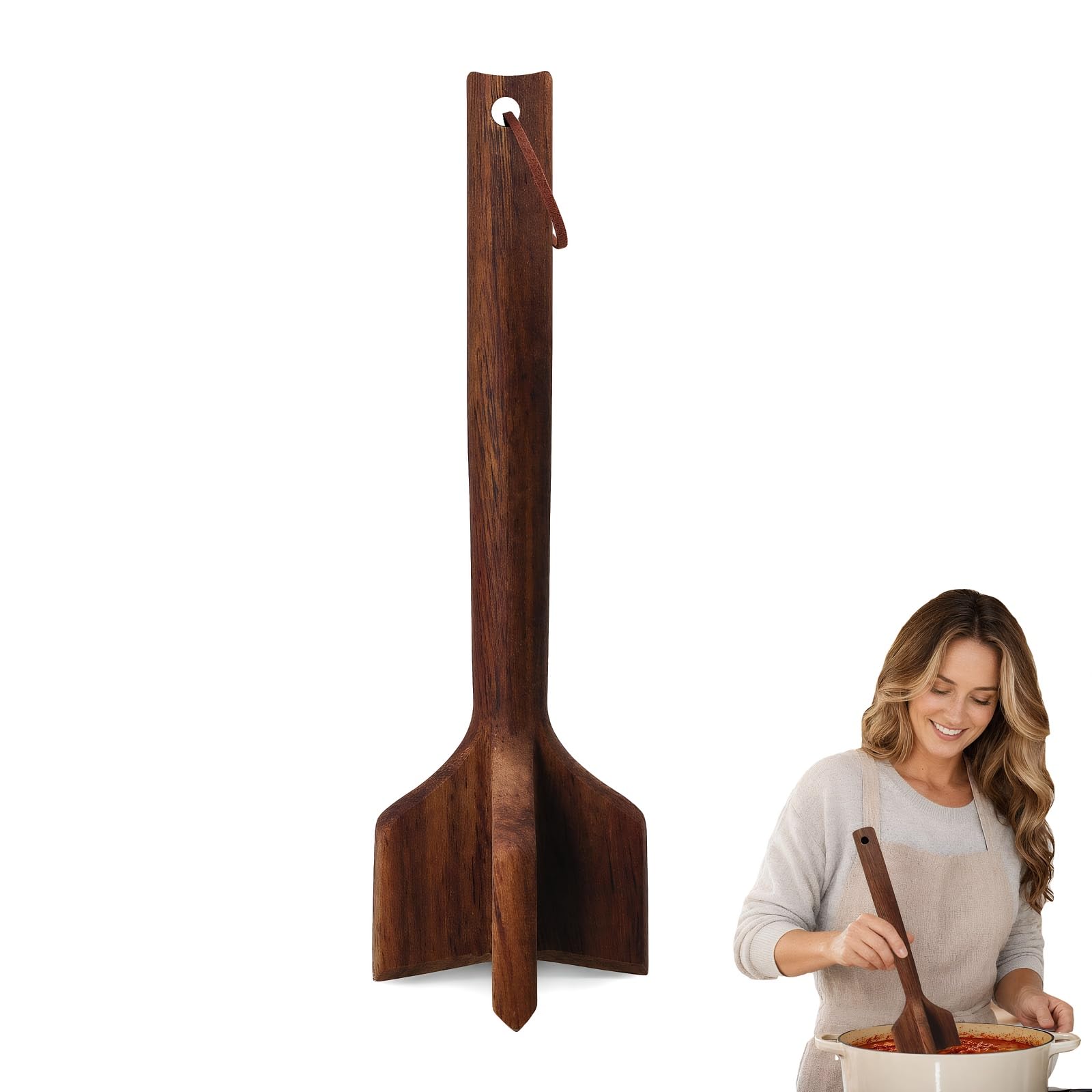 Handcrafted One-Piece Teak Wood Meat Chopper & Masher, Ground - Product Imagery