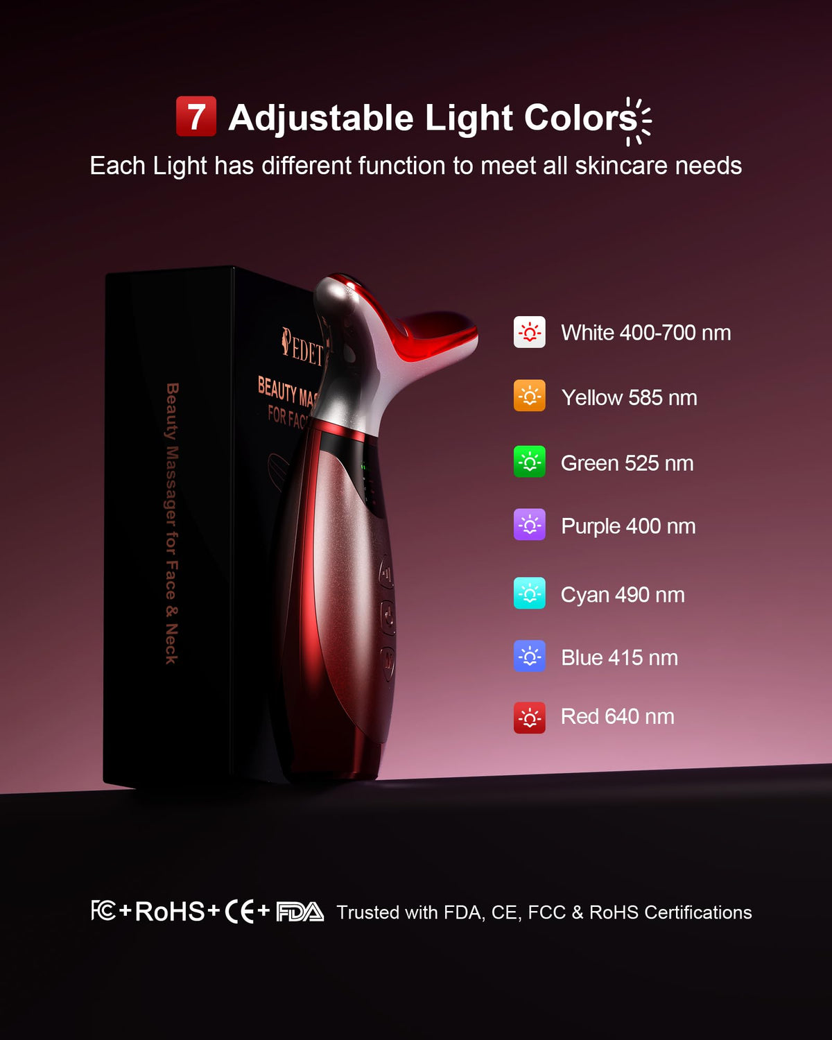 Facial Massager 7 Colors Red Light Therapy for Face and Neck - pedete Official Imagery - 4