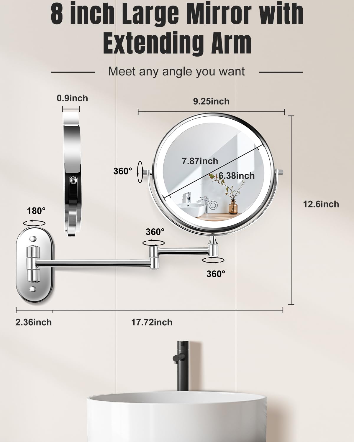VFD 8 30X 1X Wall Mounted Lighted Magnifying Makeup Mirror - VFD Official Imagery - 4
