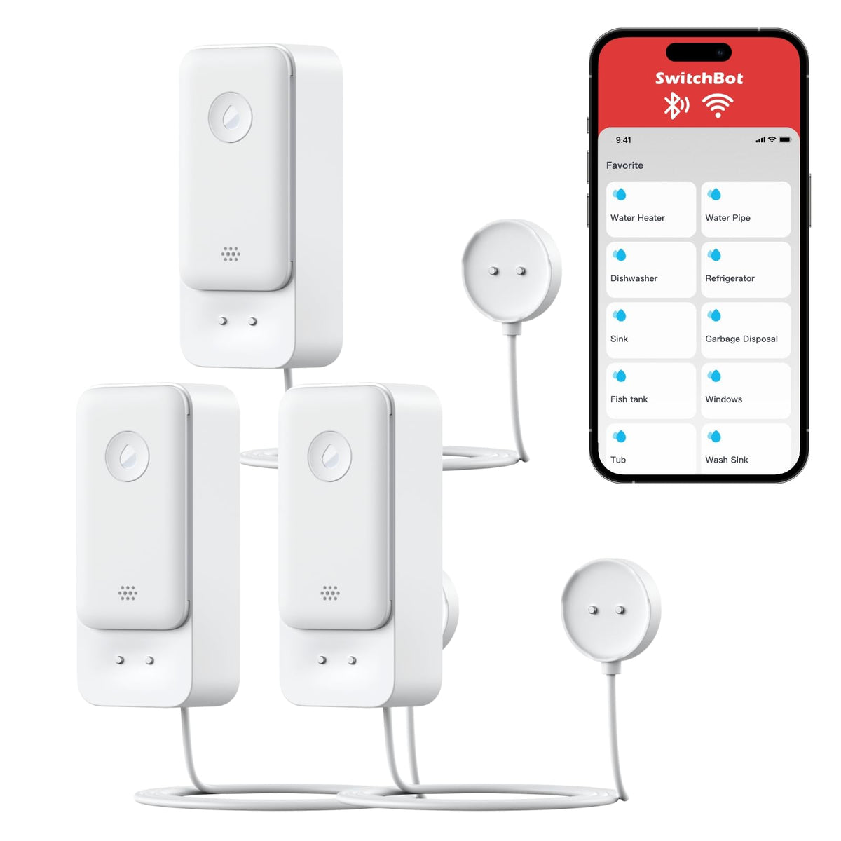 SwitchBot 3 Pack WiFi Water Leak Detector Water Leak Sensor - SwitchBot Official Imagery - 1