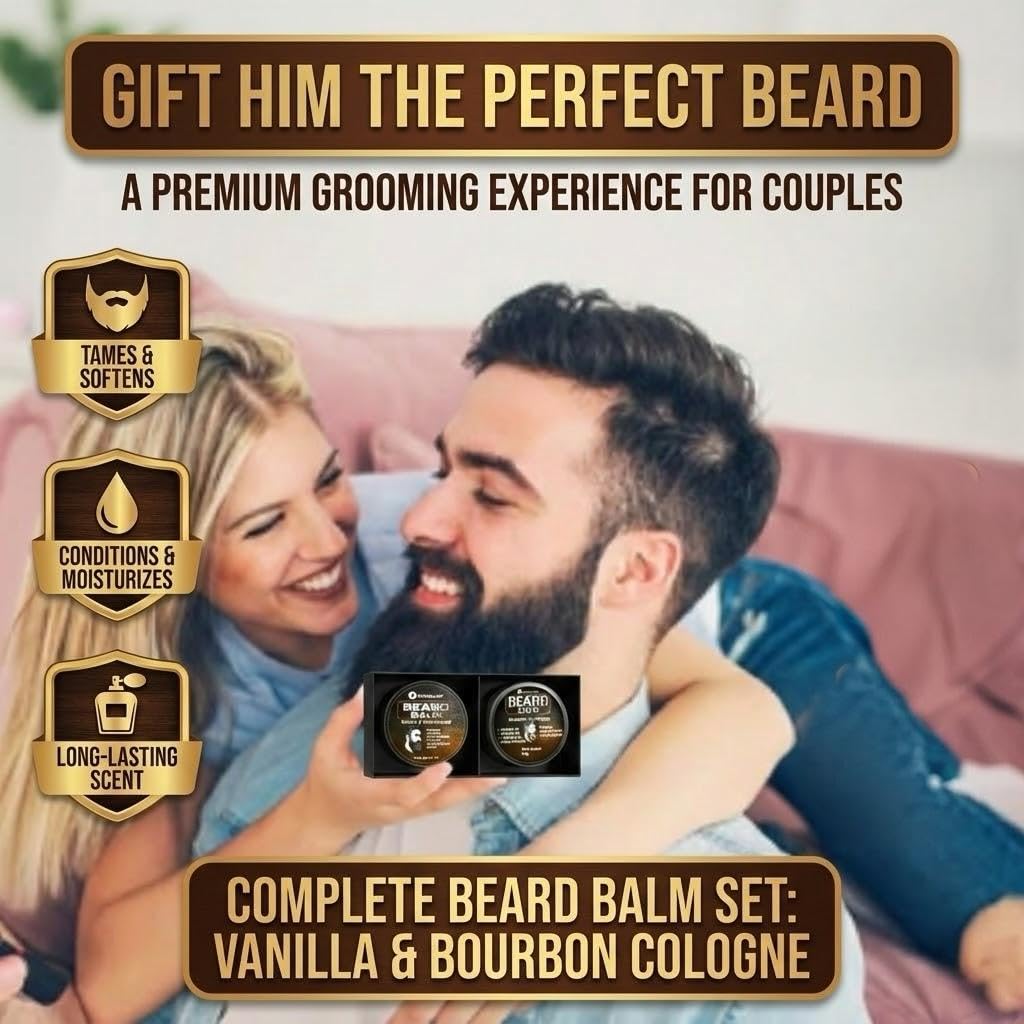 Beard Balm Set for Men Sandalwood Cologne Scented 2 Pack Set - VITALSKINOIL Official Imagery - 5