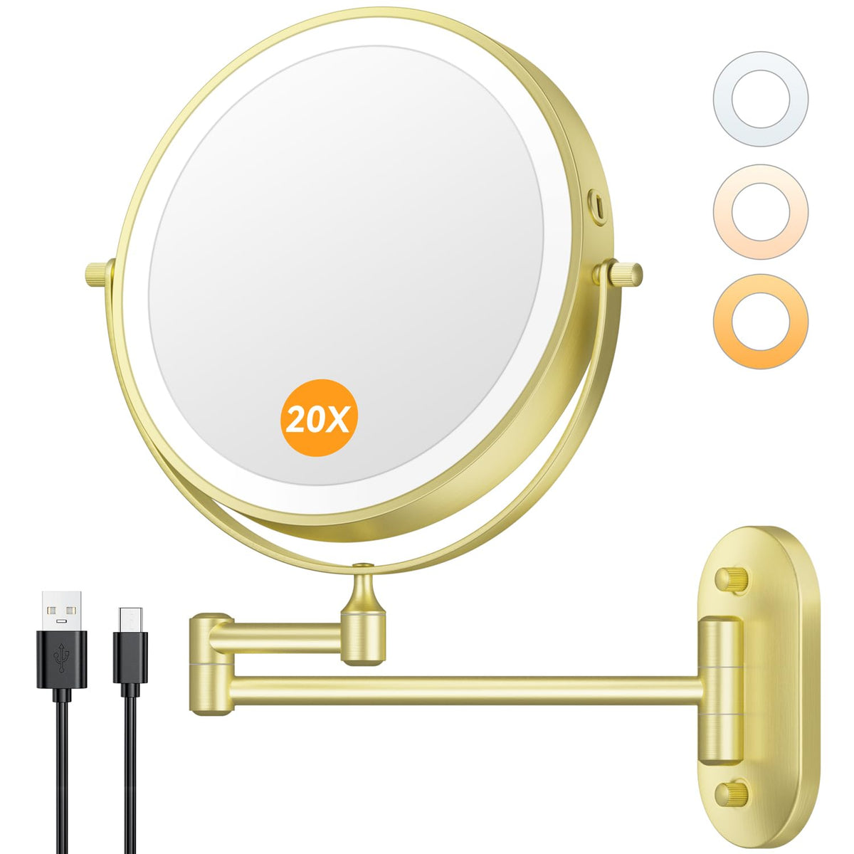 Auxmir 1X 20X Wall Mounted Makeup Mirror 8 Rechargeable - Auxmir Official Imagery - 2