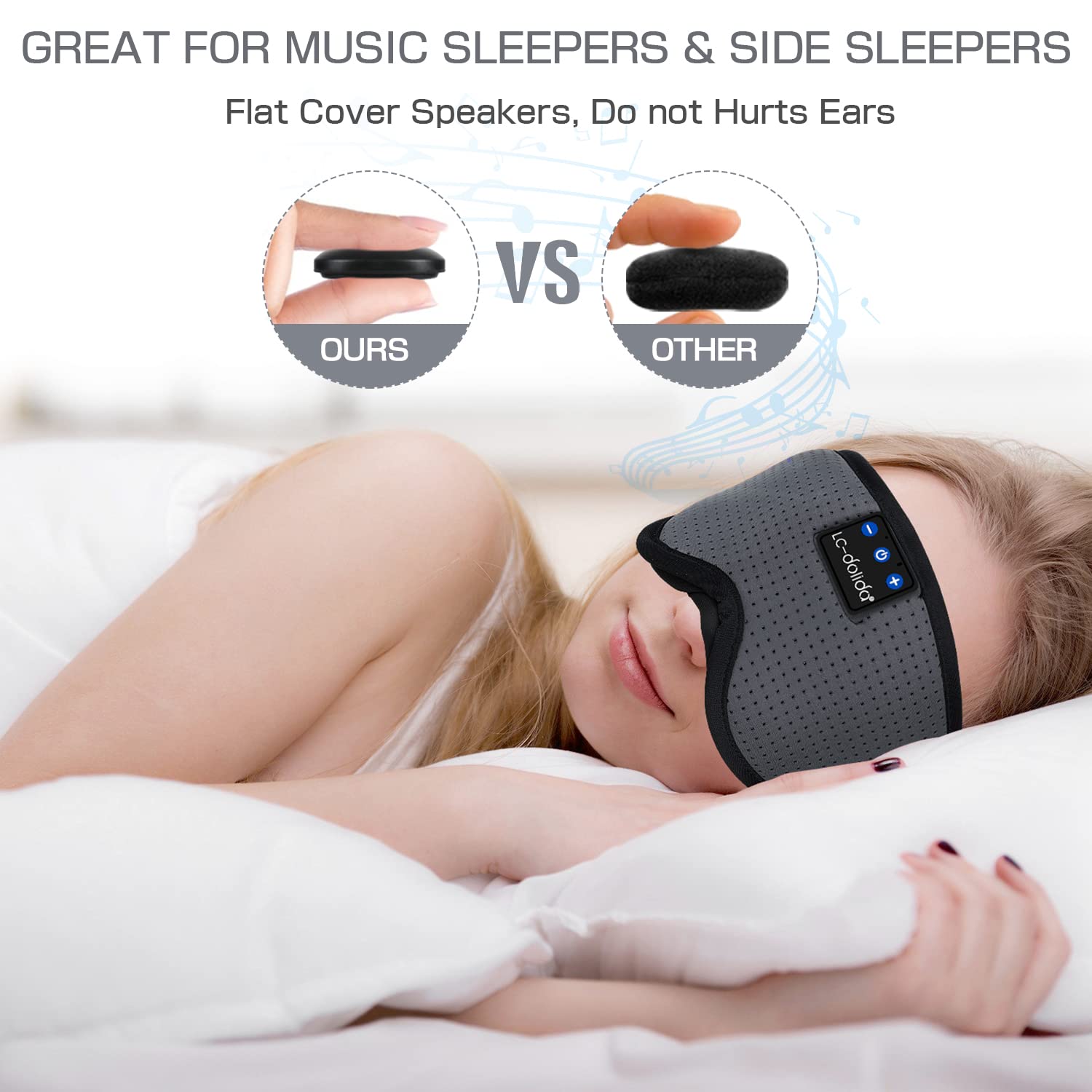 LC-dolida Sleep Headphones, Sleep Mask Bluetooth Wireless Music E by LC-dolida - Angle View 3