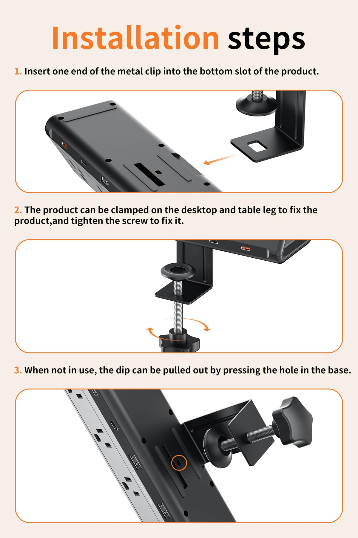 Desk Clamp Power Strip USBC 40W Fast Charging 10 Ft Black - AnnTane Official Imagery - 7