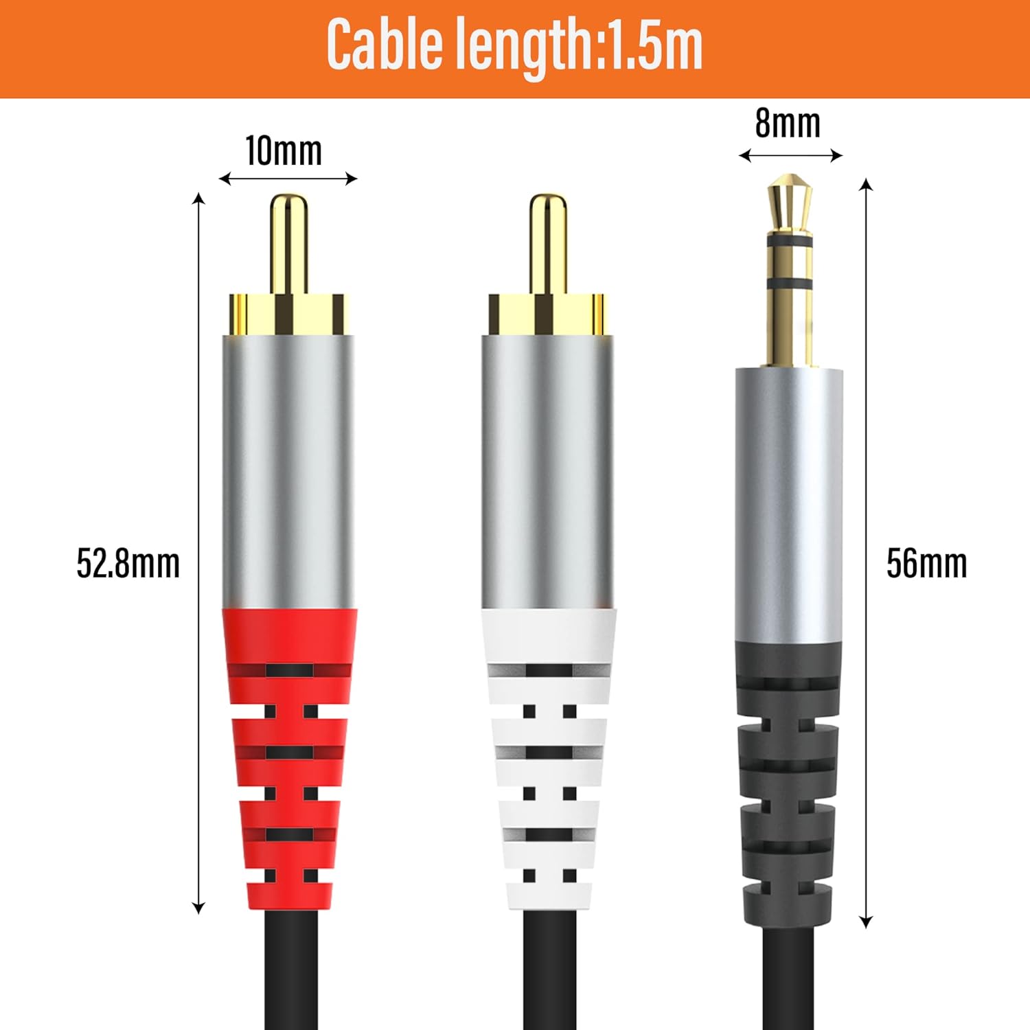 HIEbee RCA to 3.5mm AUX cable, 1.5 meters, male RCA to 3.5mm stereo jack, cable for audio connection
