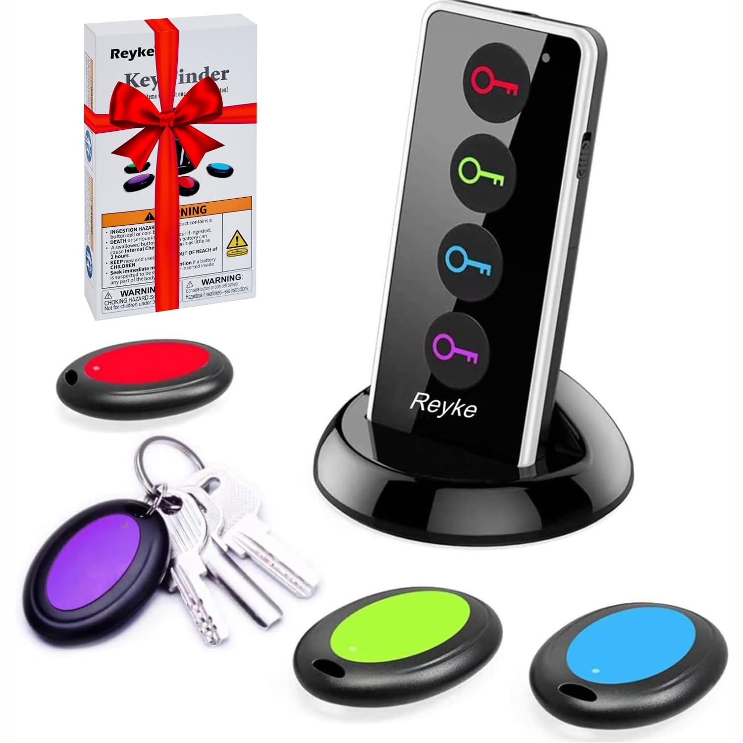 Reyke Key Finder with Sound, 131ft RF Remote Finder, 4 Receivers by Reyke - Angle View 1