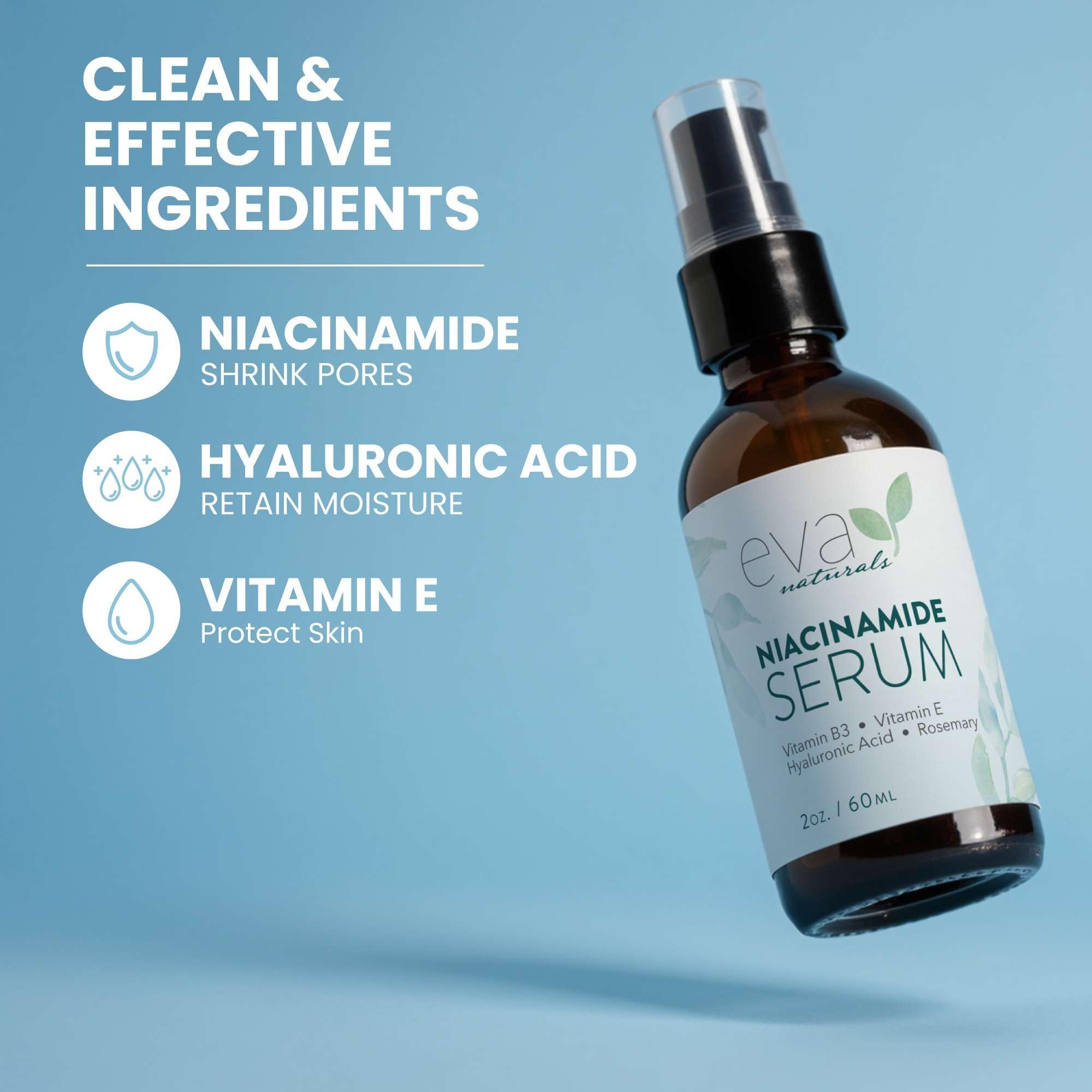 Eva Naturals Niacinamide 5% Serum, Hyaluronic Acid, Vitamin E - Eva Naturals