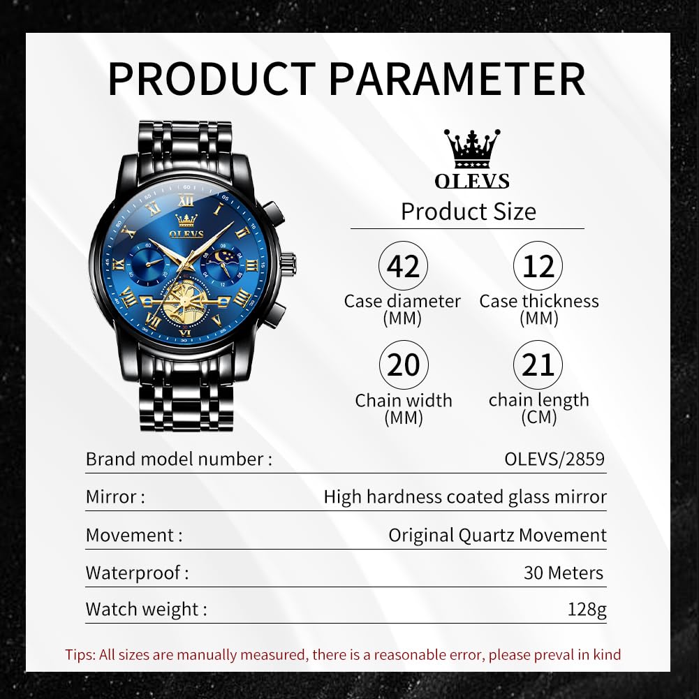 OLEVS Blue Men's Chronograph Dress Watch | Luxury Gift