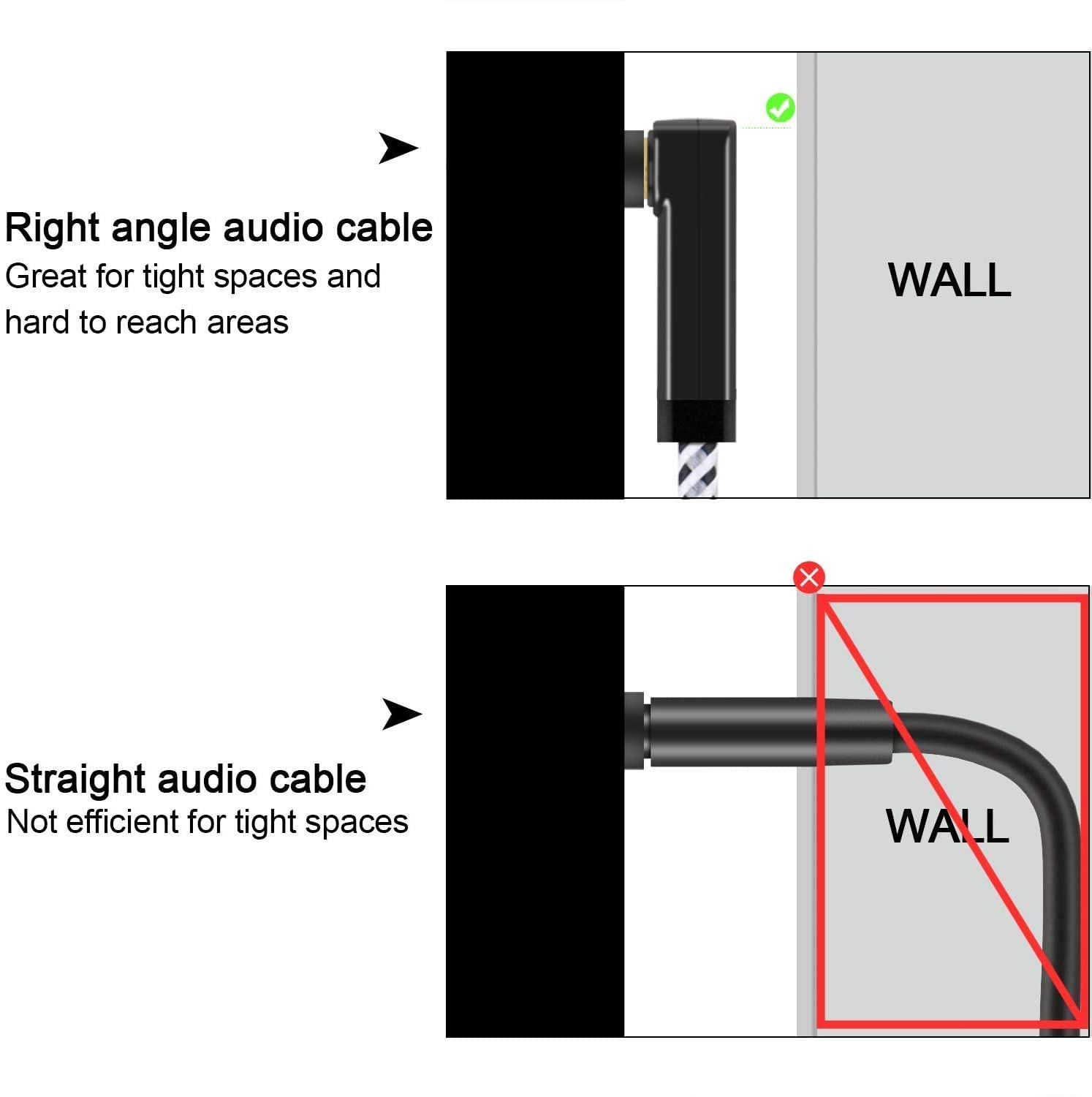 CableCreation 2-Pack 3.5mm Audio Cable 1.5FT/0.45M, 90 Degree Aux by CableCreation - Angle View 4