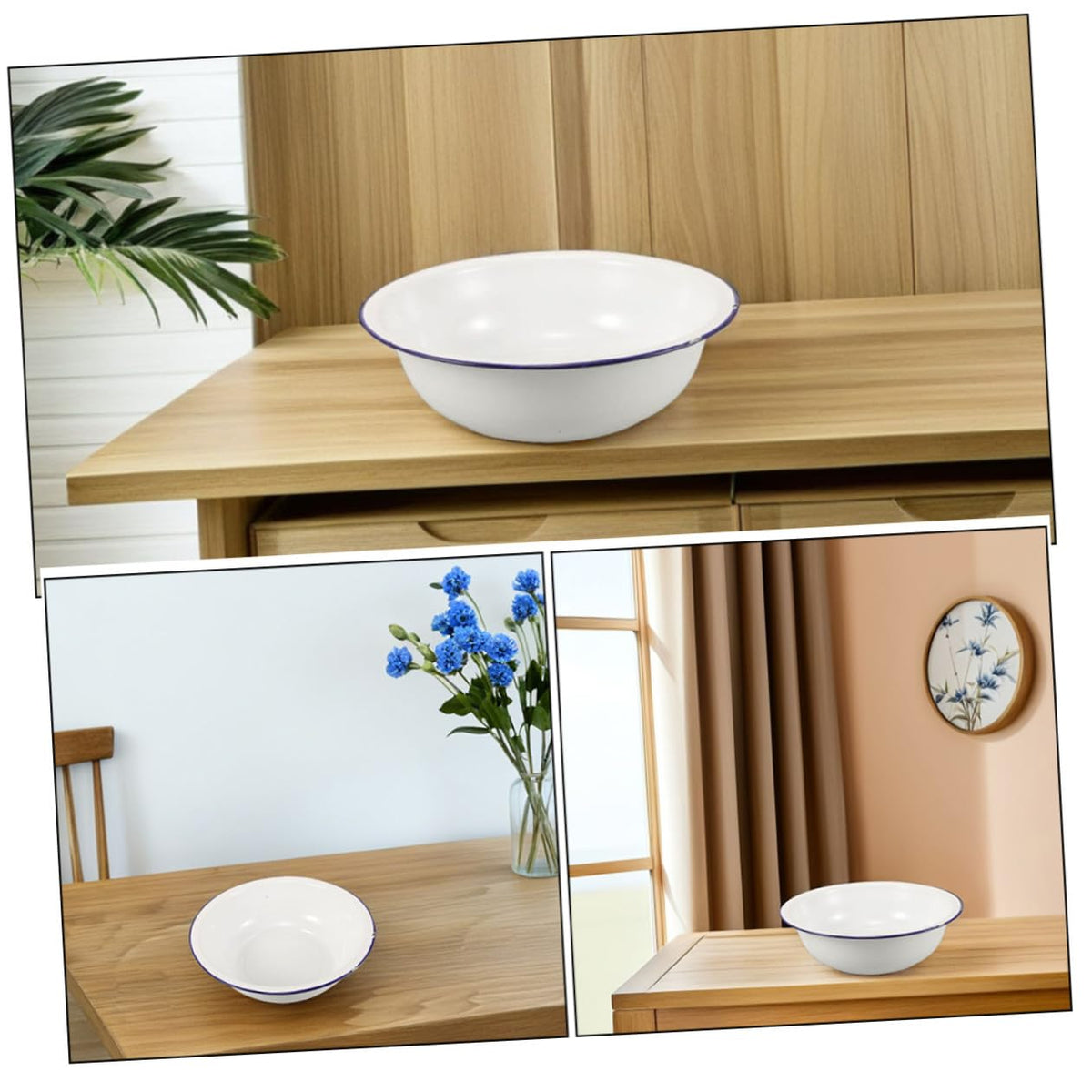 Vintage White Enamel Foot Bath Basin Large Capacity 34cm - TOGEVAL Official Imagery - 6