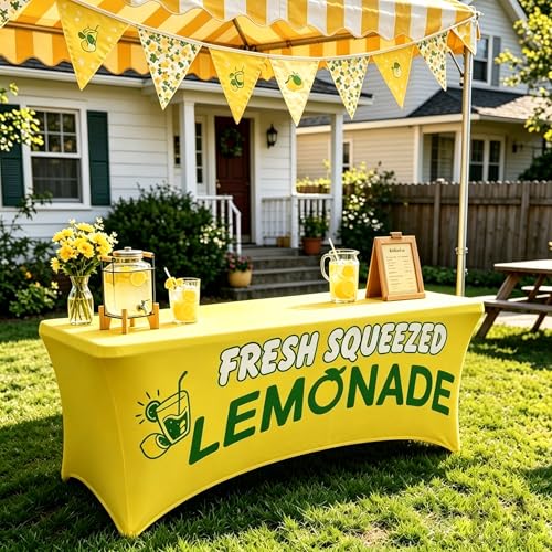 Elastic Lemonade Stand Table Cloth – 70"x30" Fitted Polyester - Product Imagery
