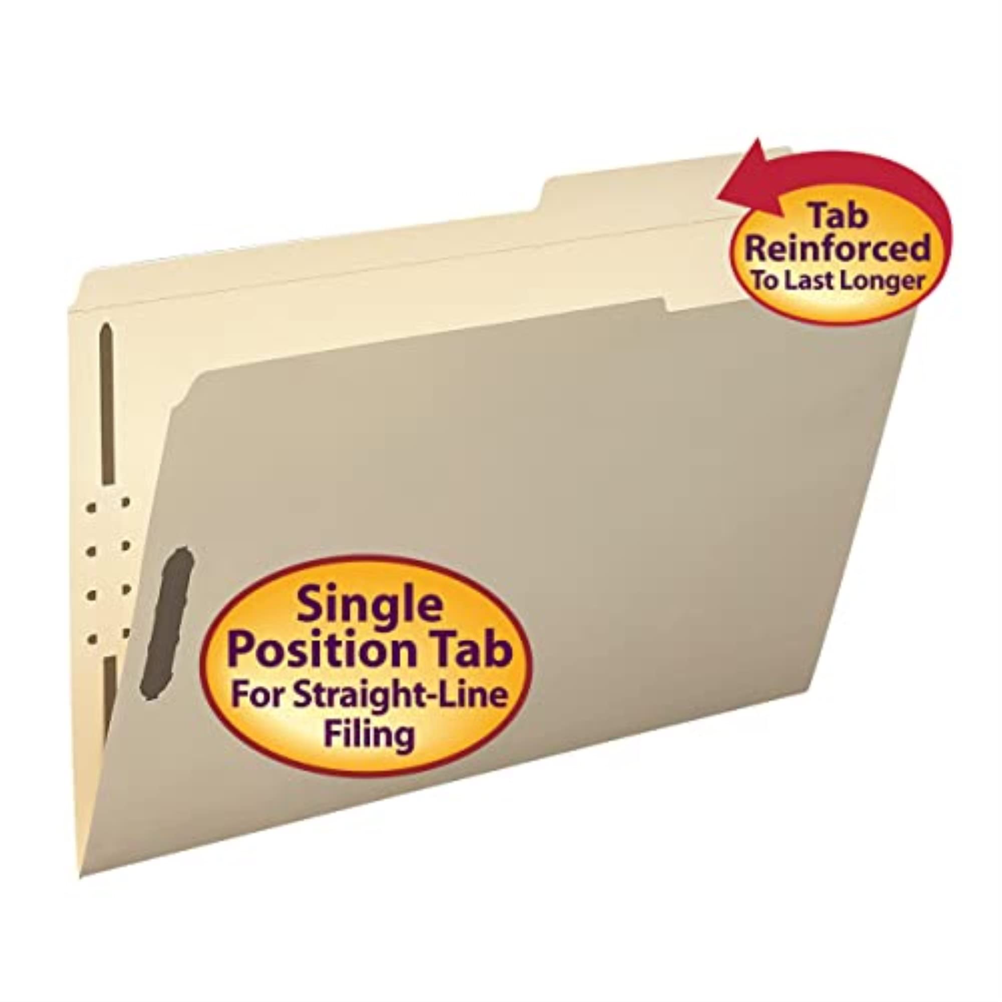 Smead 19587 reinforced legal size fastener file folder with two fasteners and 2/5-cut tab, ideal for organized document storage