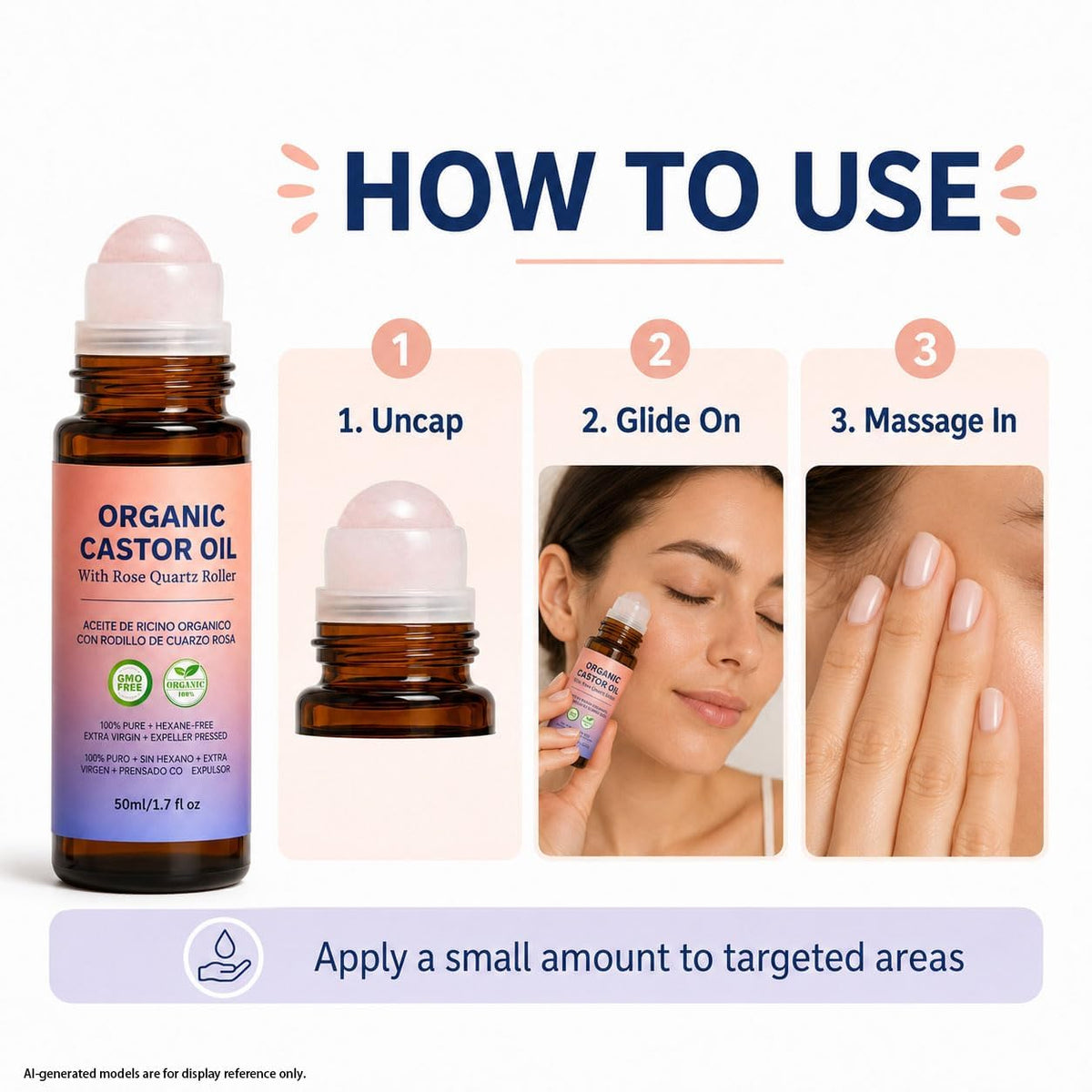 Organic Castor Oil Rose Cold Pressed With Rose Quartz Roller - LFuTPm Official Imagery - 5