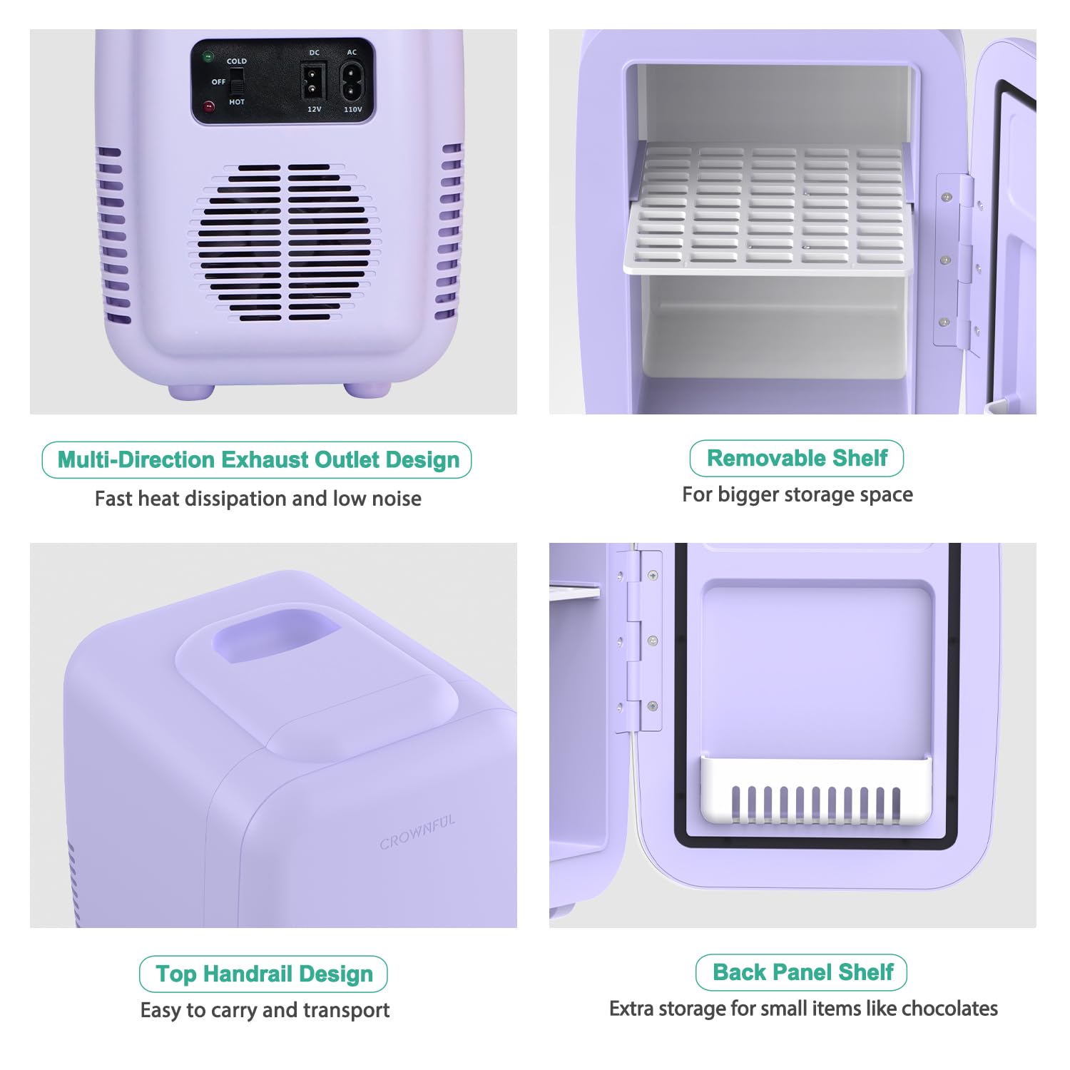 CROWNFUL Mini Fridge, 4 Liter/6 Can Portable Cooler and Warmer - CROWNFUL