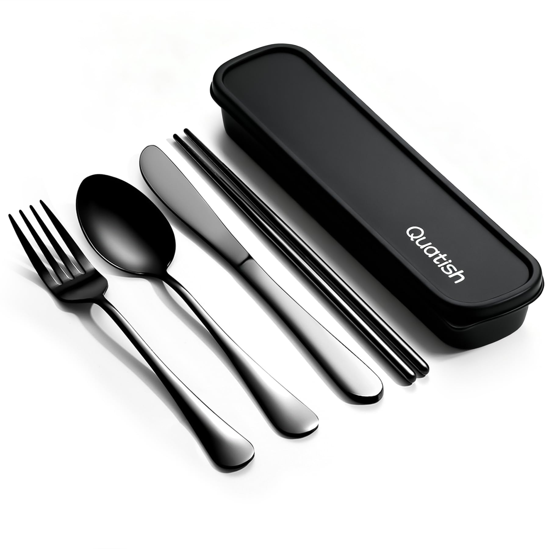 Quatish 5 Piece Travel Utensils with Case, Portable Cutlery Set, by Quatish - Angle View 1