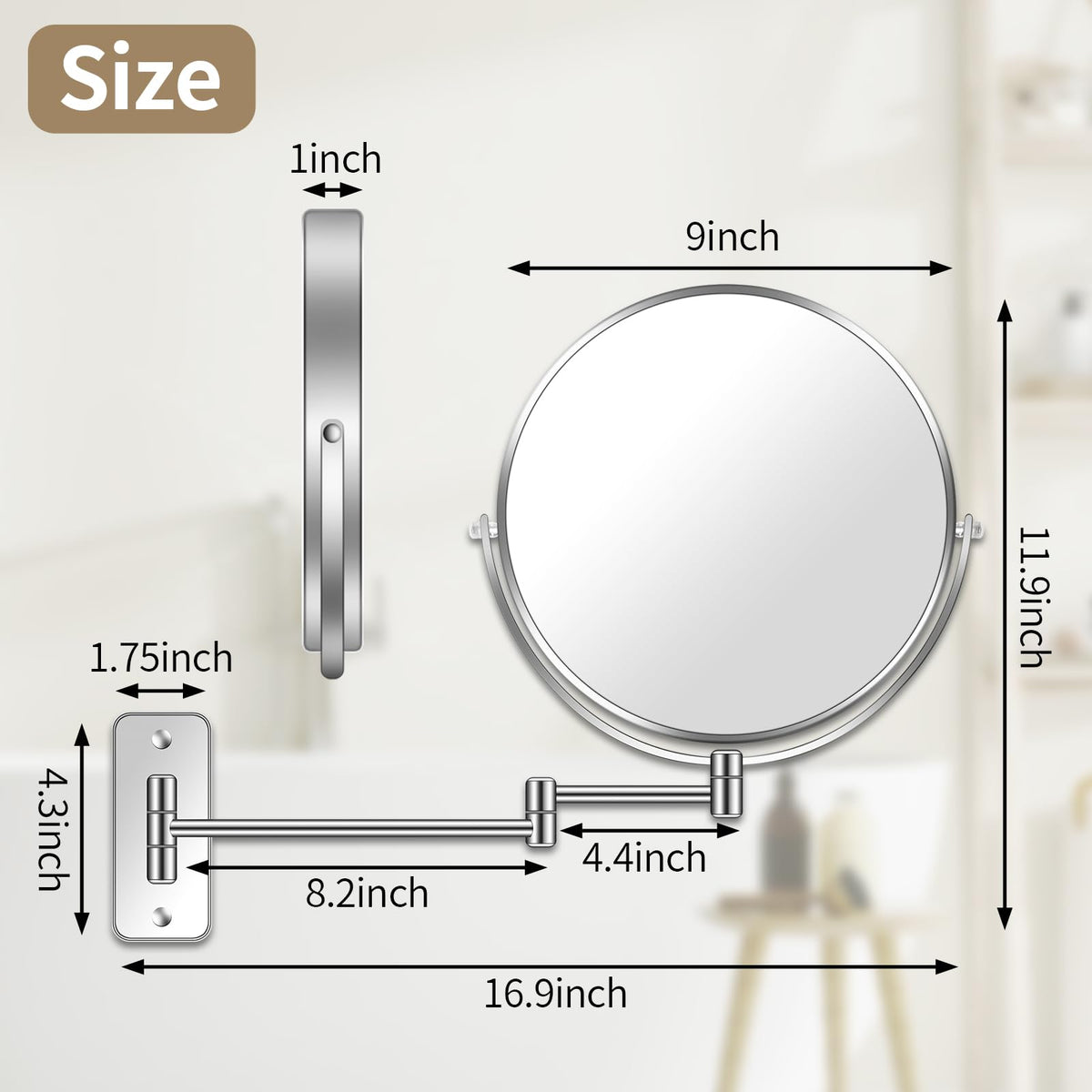 BTremary 9 Large Wall Mounted Makeup Mirror 1X 7X Double - BTremary Official Imagery - 7