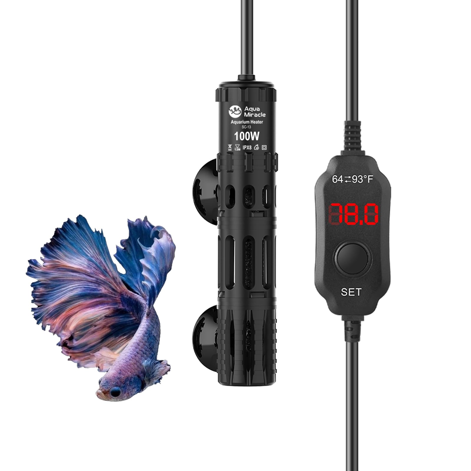 AquaMiracle Submersible Aquarium Heater, 100W Fish Tank Heaters w - AquaMiracle Official Product View 1