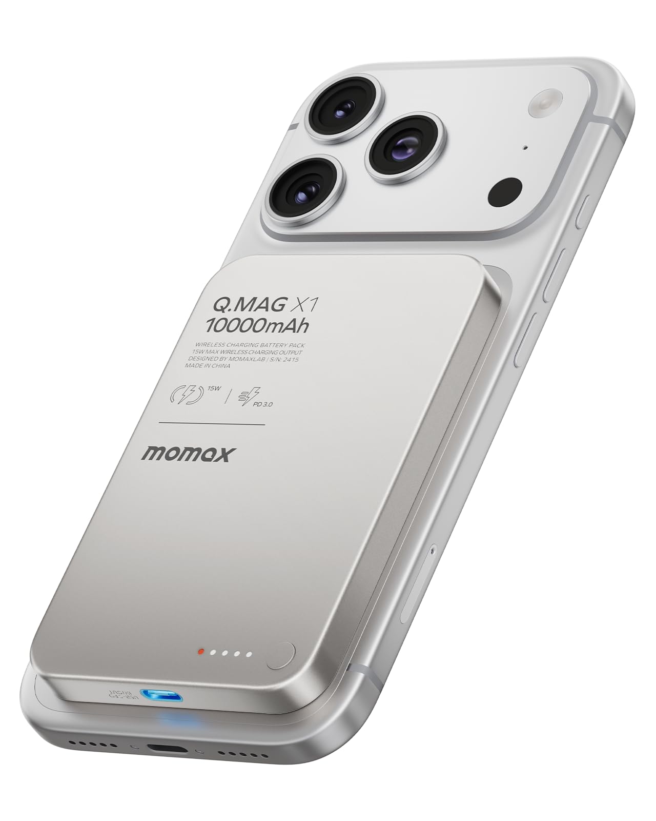 MOMAX Magnetic Wireless Power Bank 10000mAh, Ultra-Slim 0.5" - Product Imagery