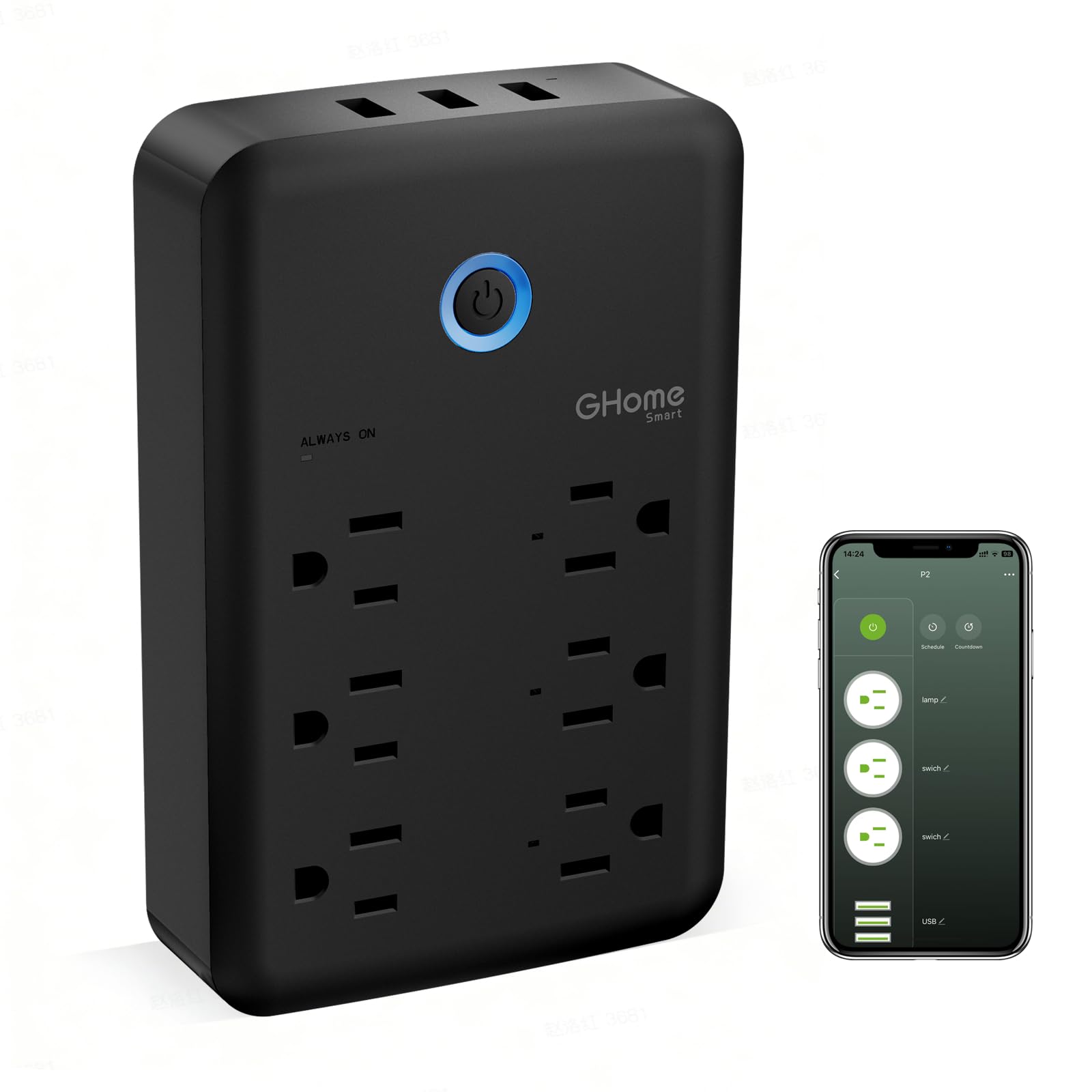 GHome Smart Plug Outlet Extender, USB Wall Charger with 3 Individ - GHome Smart Official Product View 9